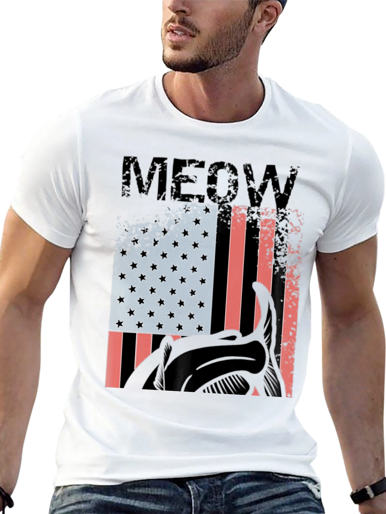 Meow American Flag Cat Graphic T-Shirt