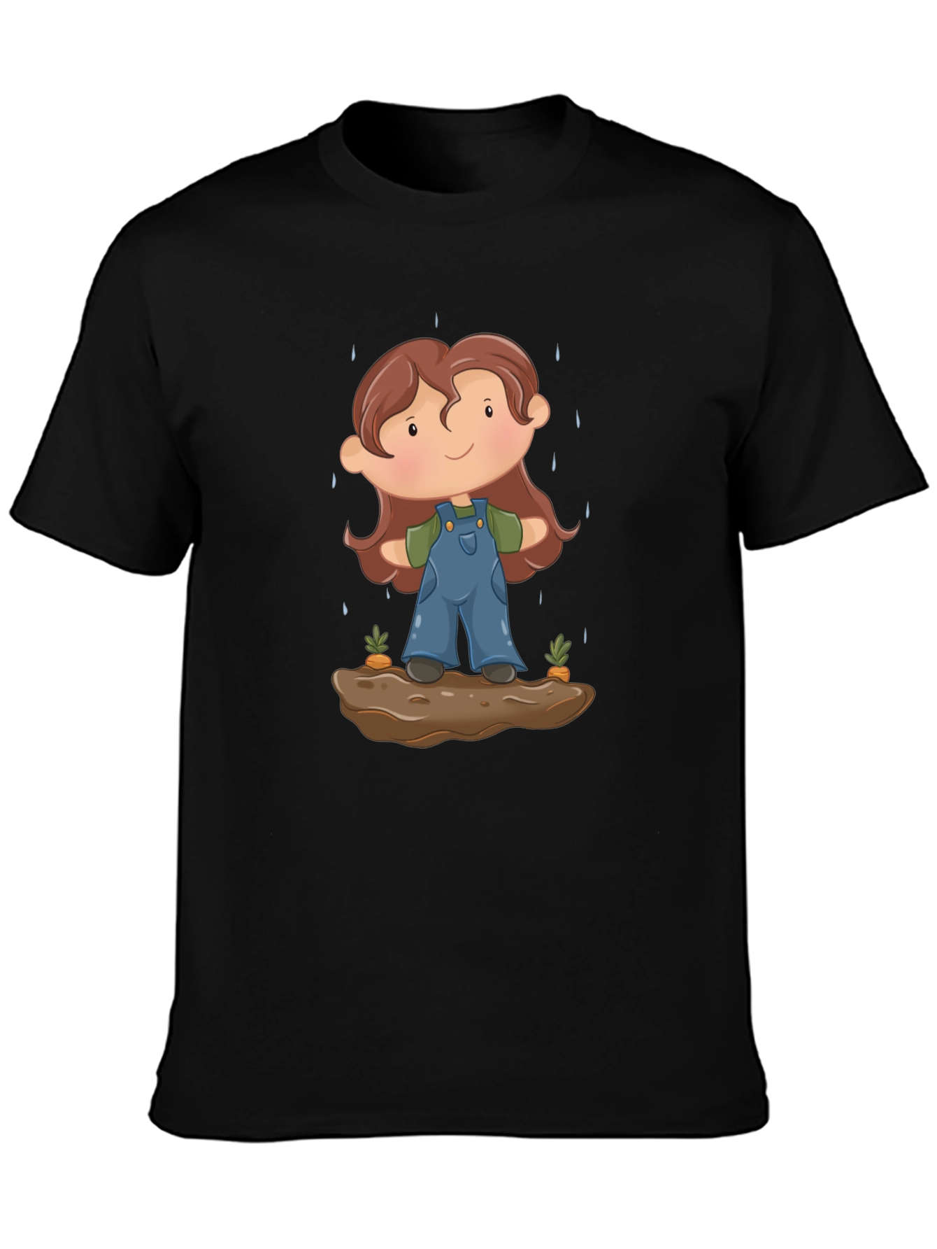 Cartoon Gardener T-Shirt - Black Cotton Tee