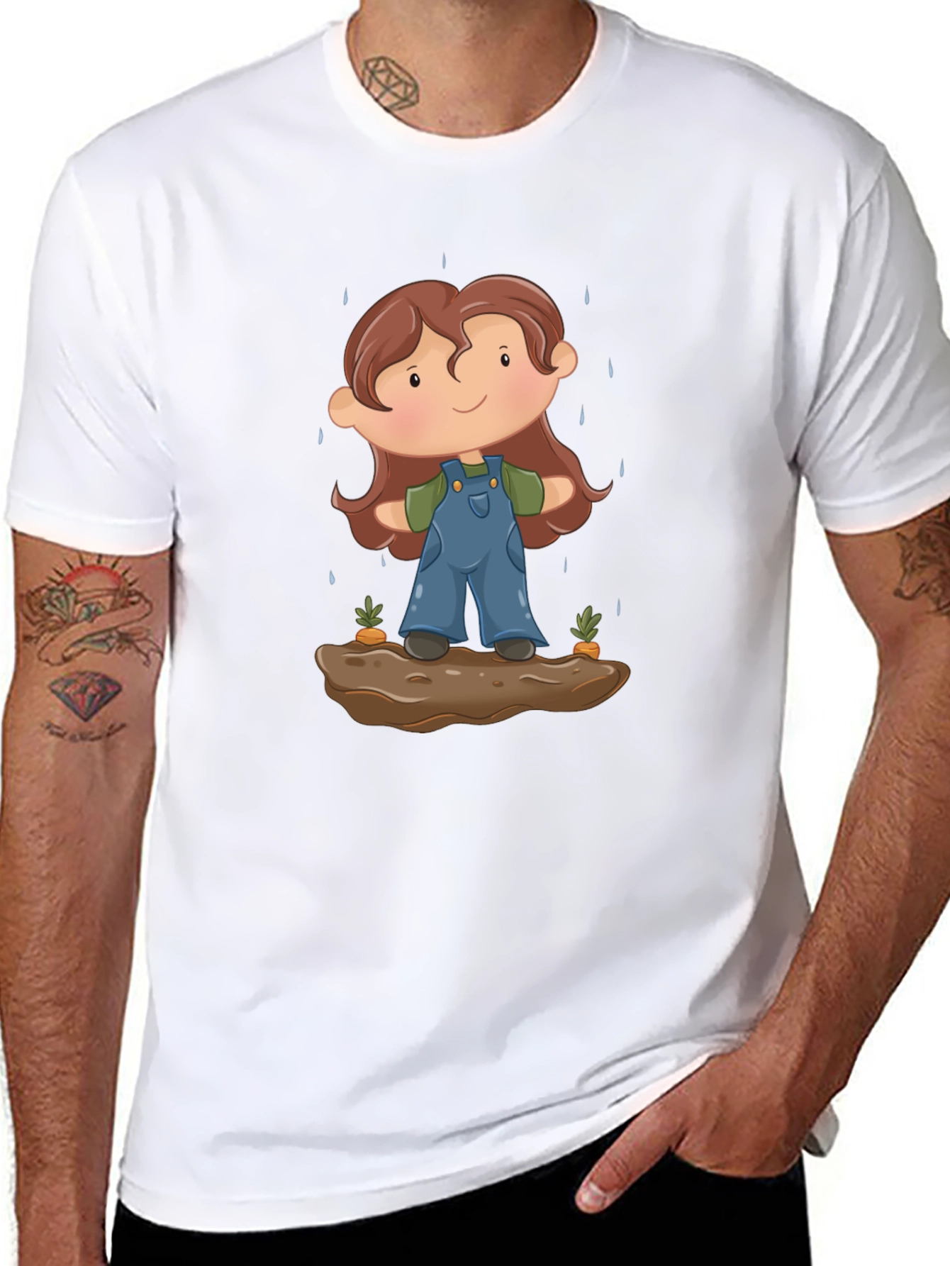 Cartoon Gardener T-Shirt - Black Cotton Tee