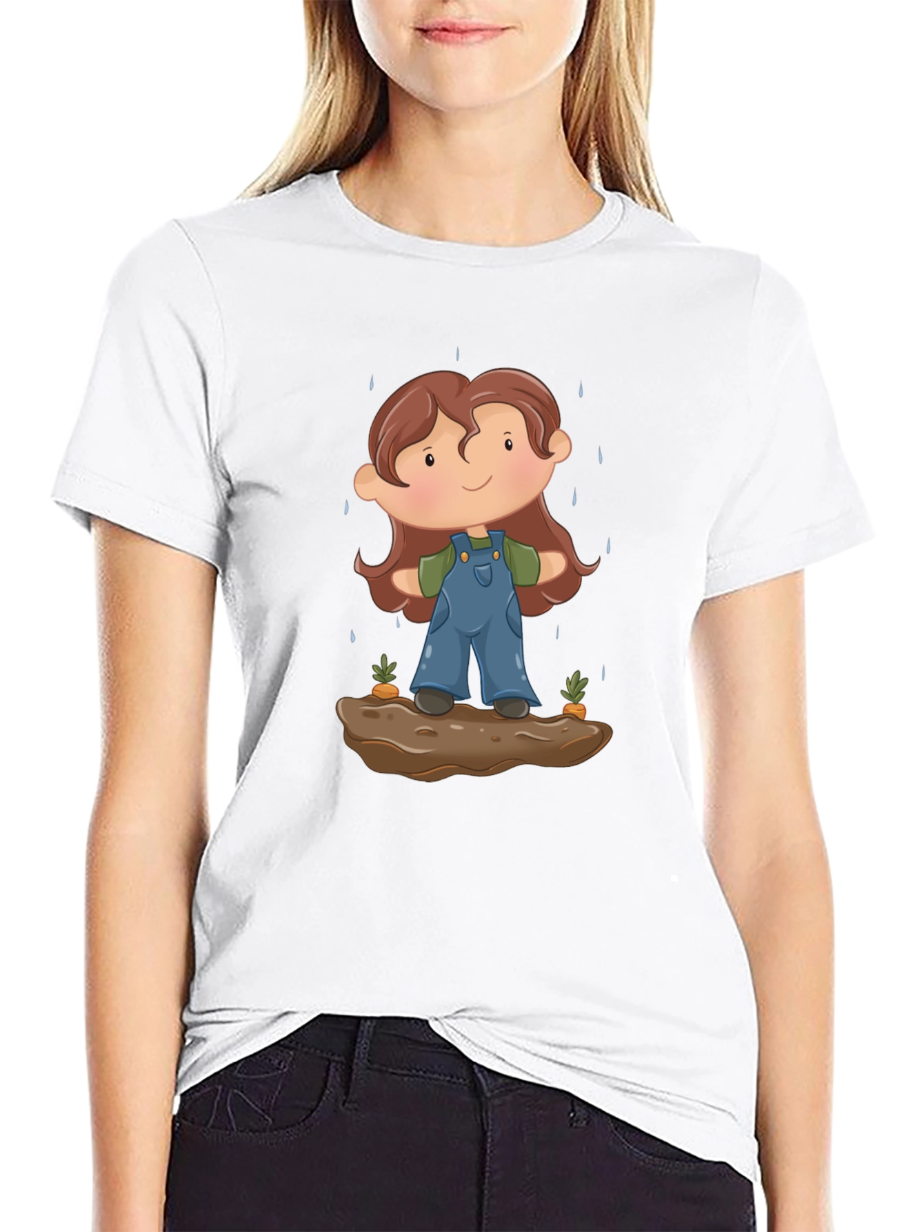 Cartoon Gardener T-Shirt - Black Cotton Tee
