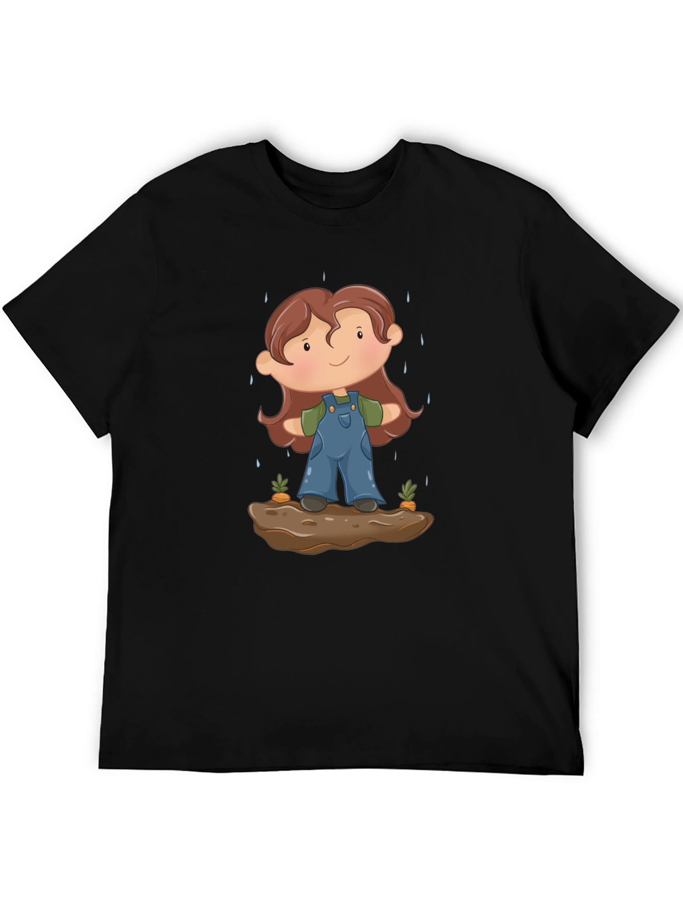 Cartoon Gardener T-Shirt - Black Cotton Tee