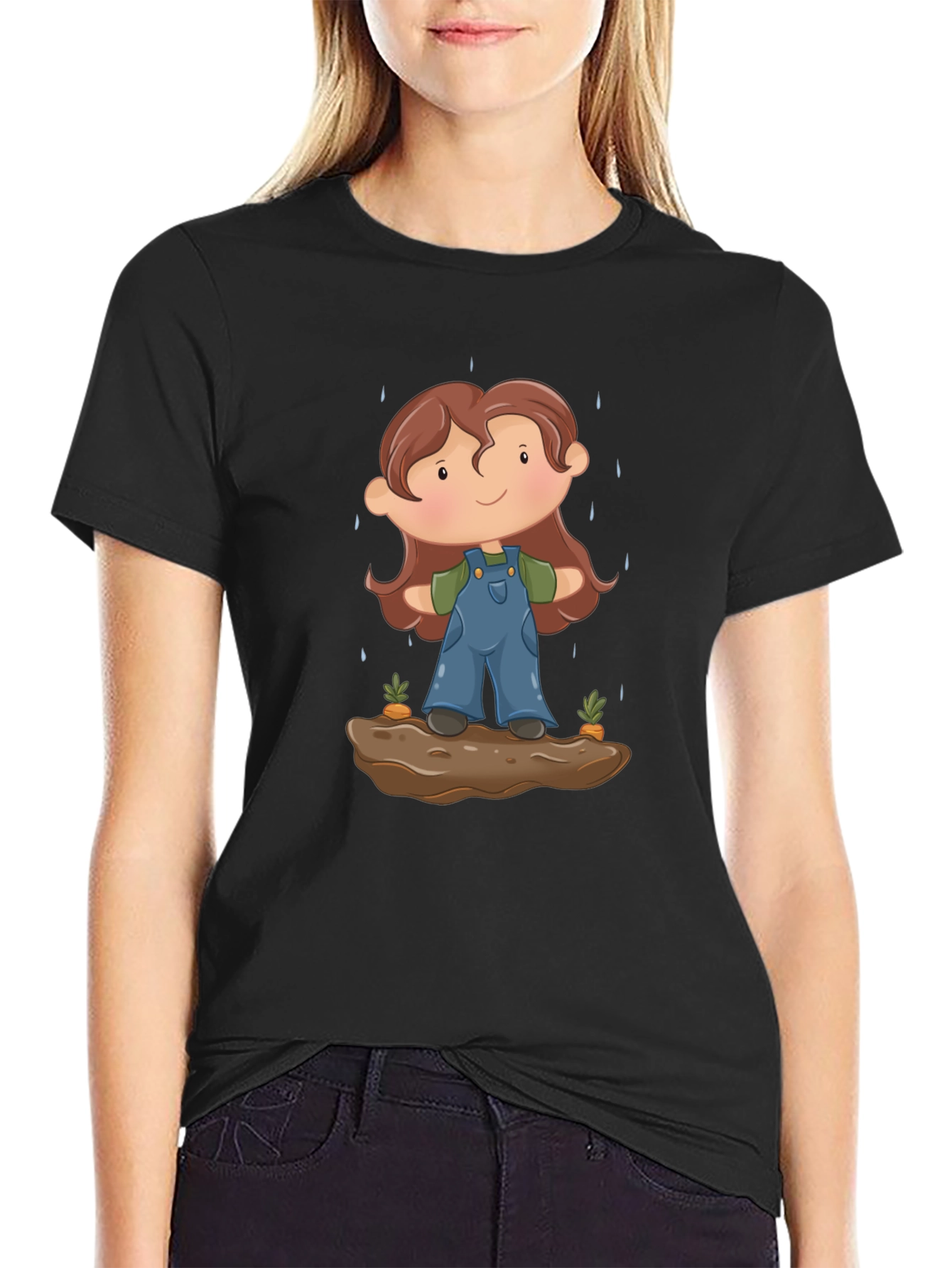 Cartoon Gardener T-Shirt - Black Cotton Tee