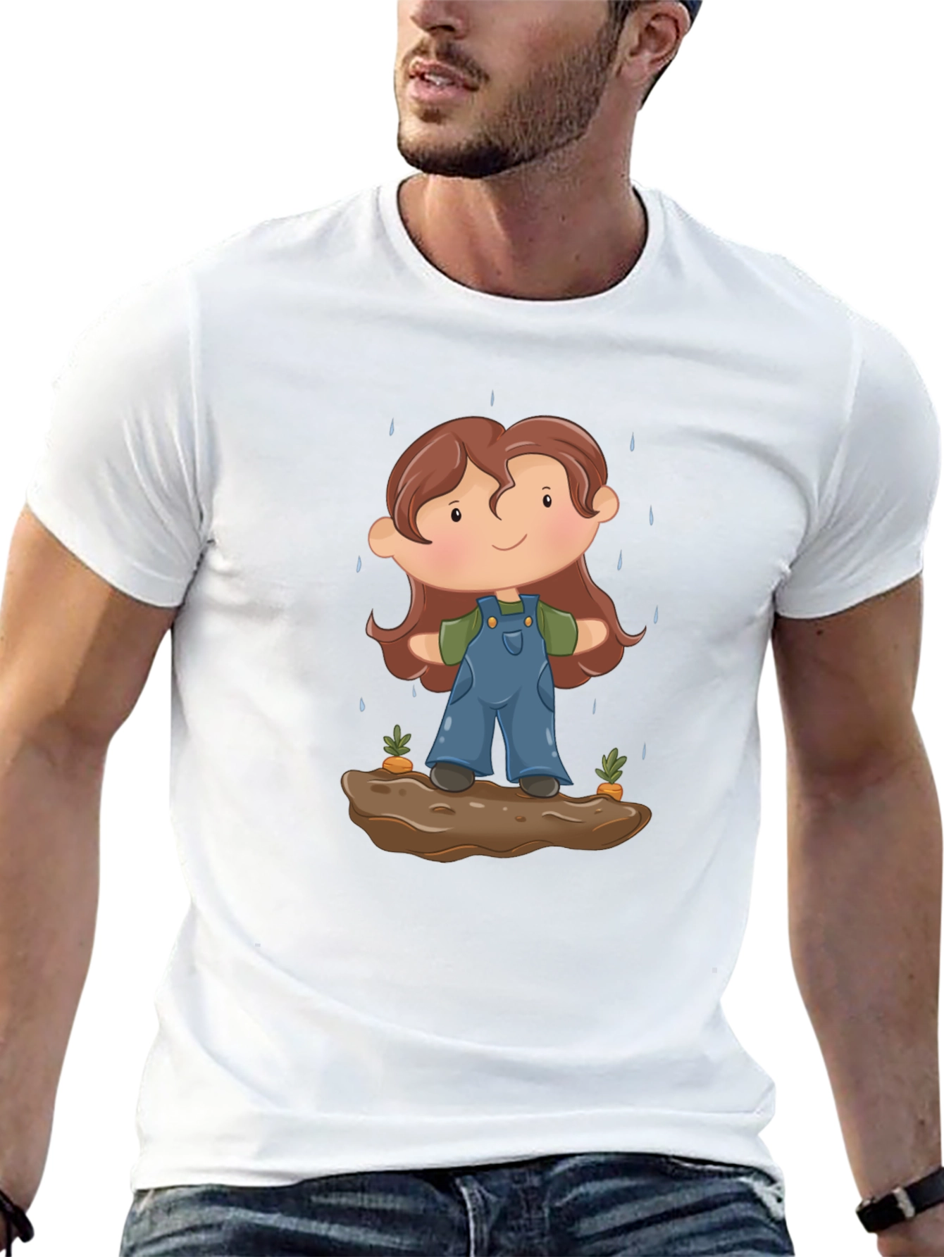 Cartoon Gardener T-Shirt - Black Cotton Tee