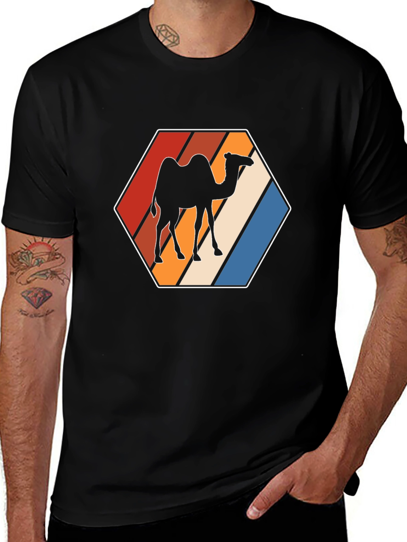 Retro Camel Hexagon Graphic T-Shirt