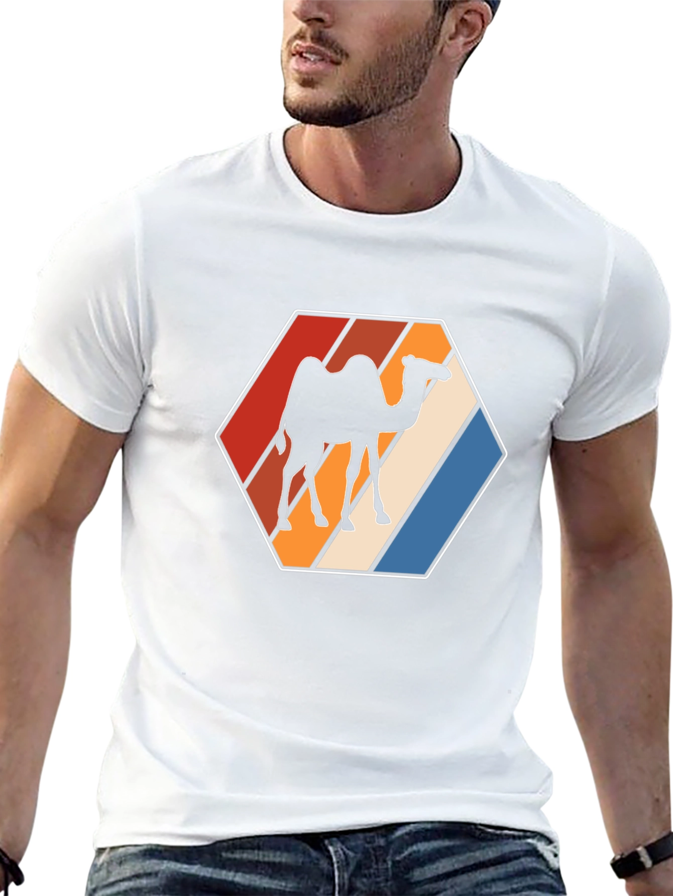 Retro Camel Hexagon Graphic T-Shirt