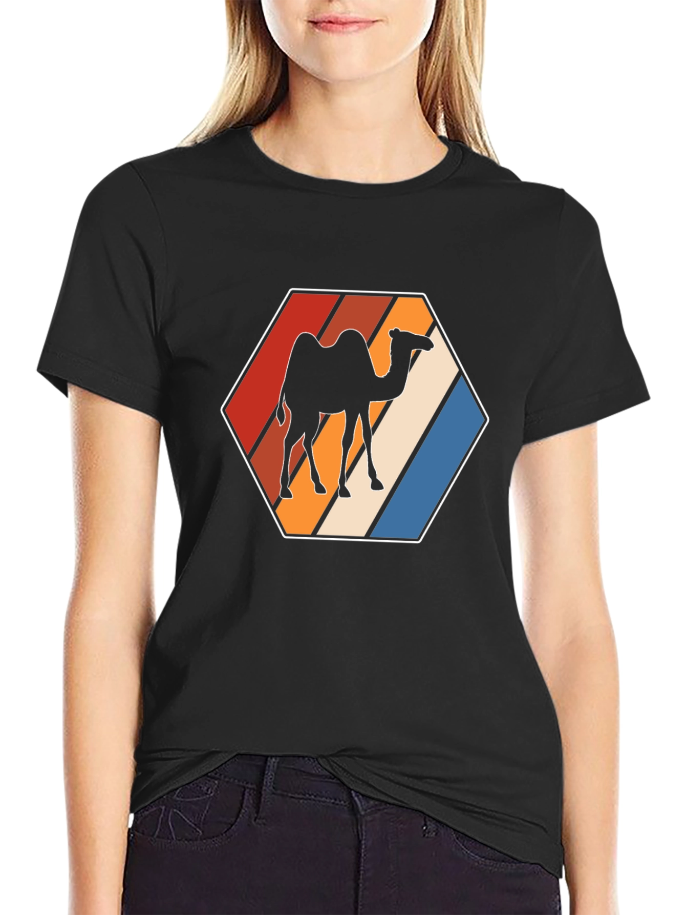 Retro Camel Hexagon Graphic T-Shirt