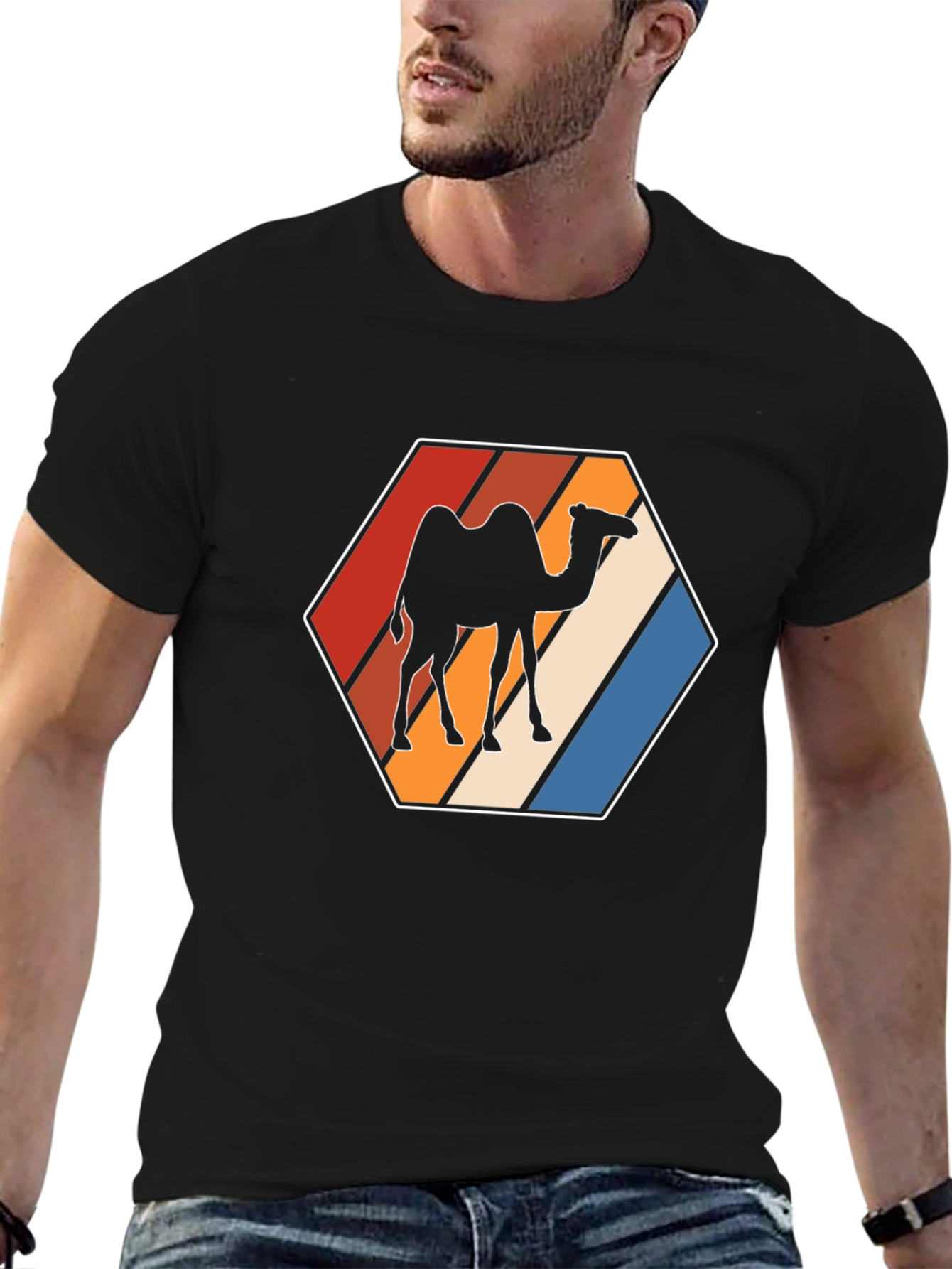 Retro Camel Hexagon Graphic T-Shirt