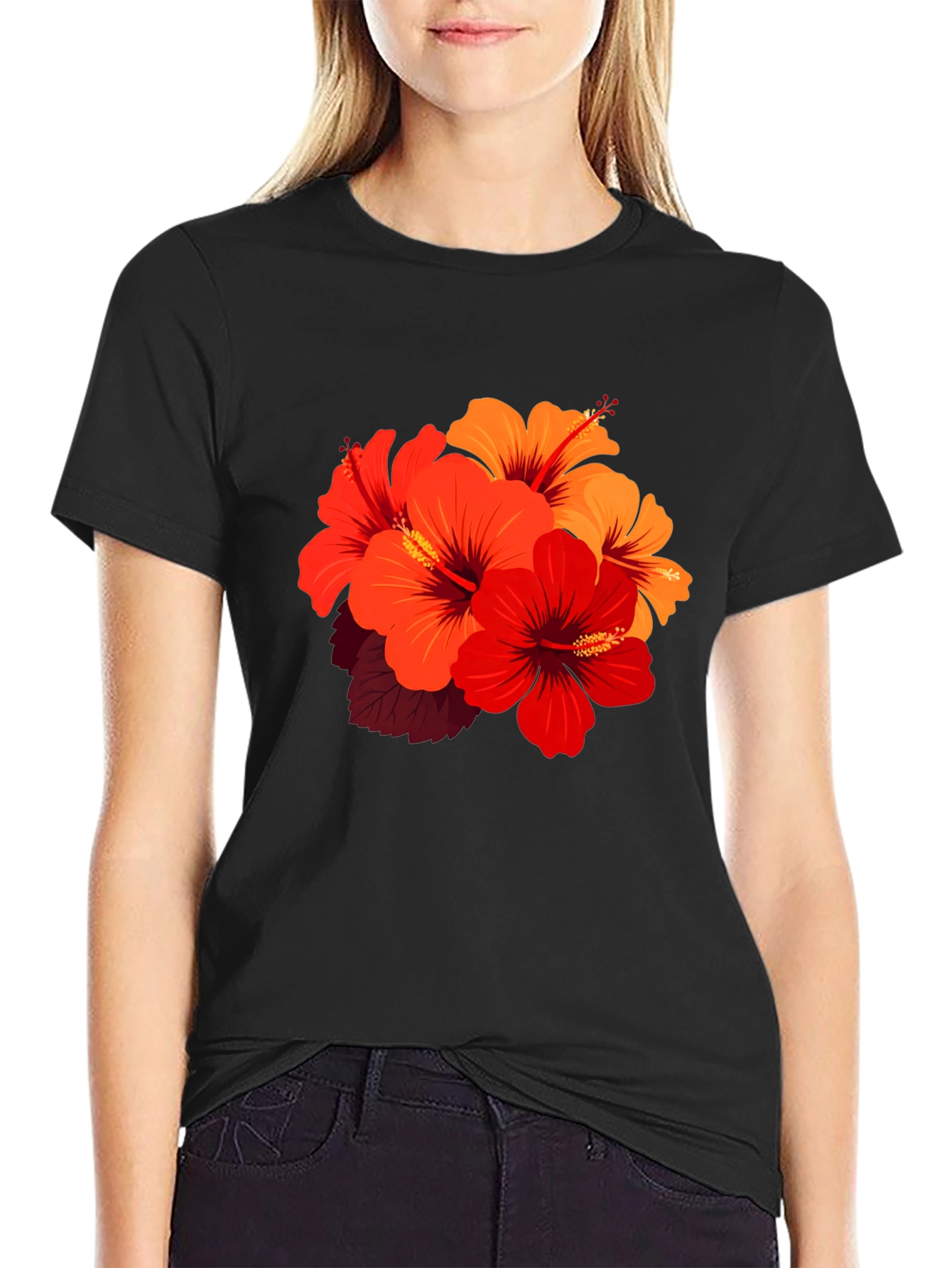 Floral Hibiscus Graphic Black T-Shirt
