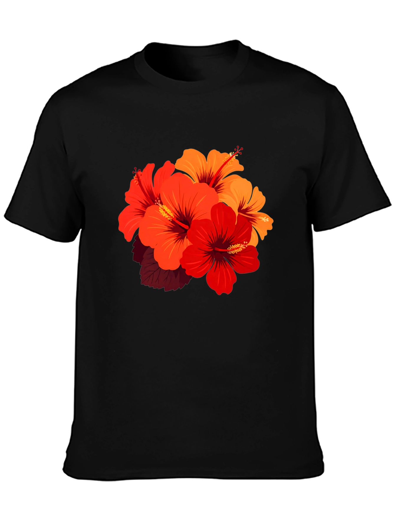 Floral Hibiscus Graphic Black T-Shirt