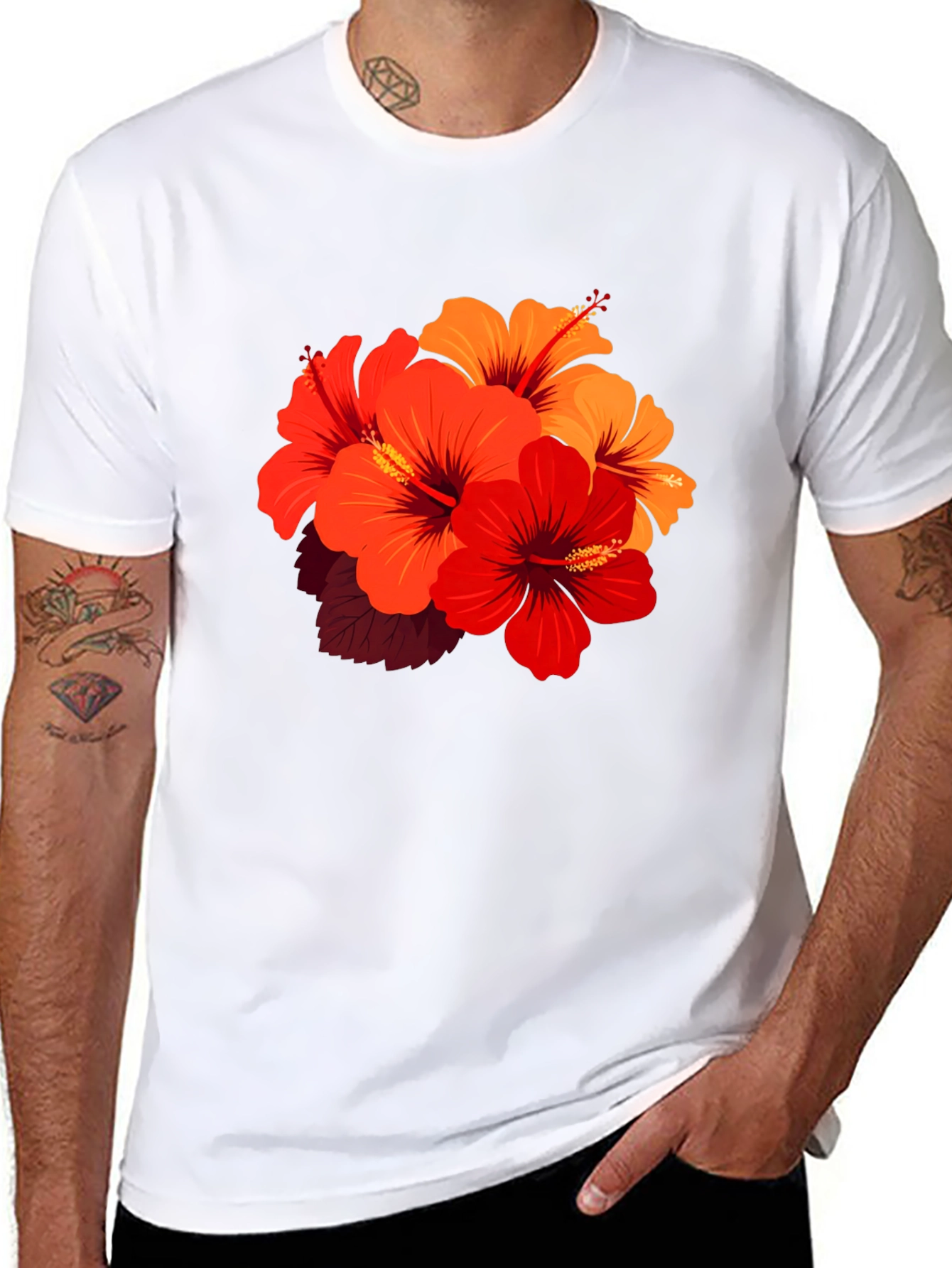 Floral Hibiscus Graphic Black T-Shirt
