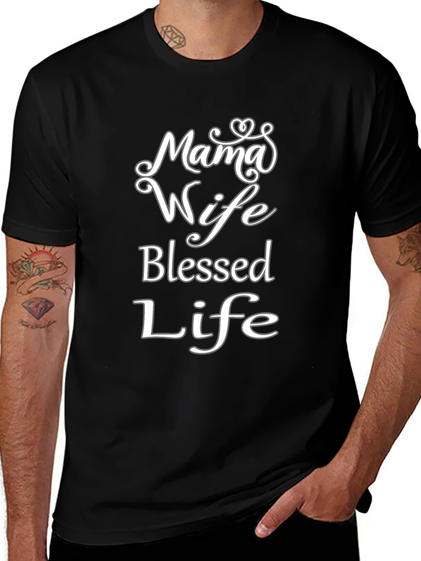 Mama Wife Blessed Life Black T-Shirt