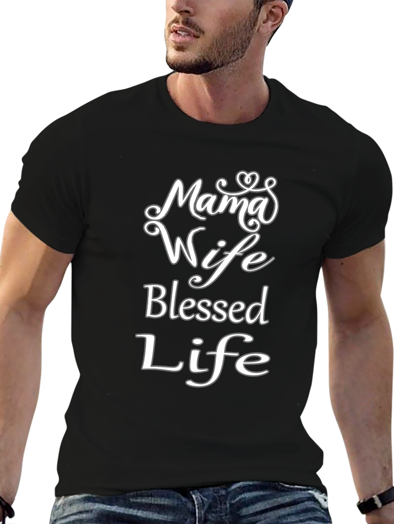 Mama Wife Blessed Life Black T-Shirt