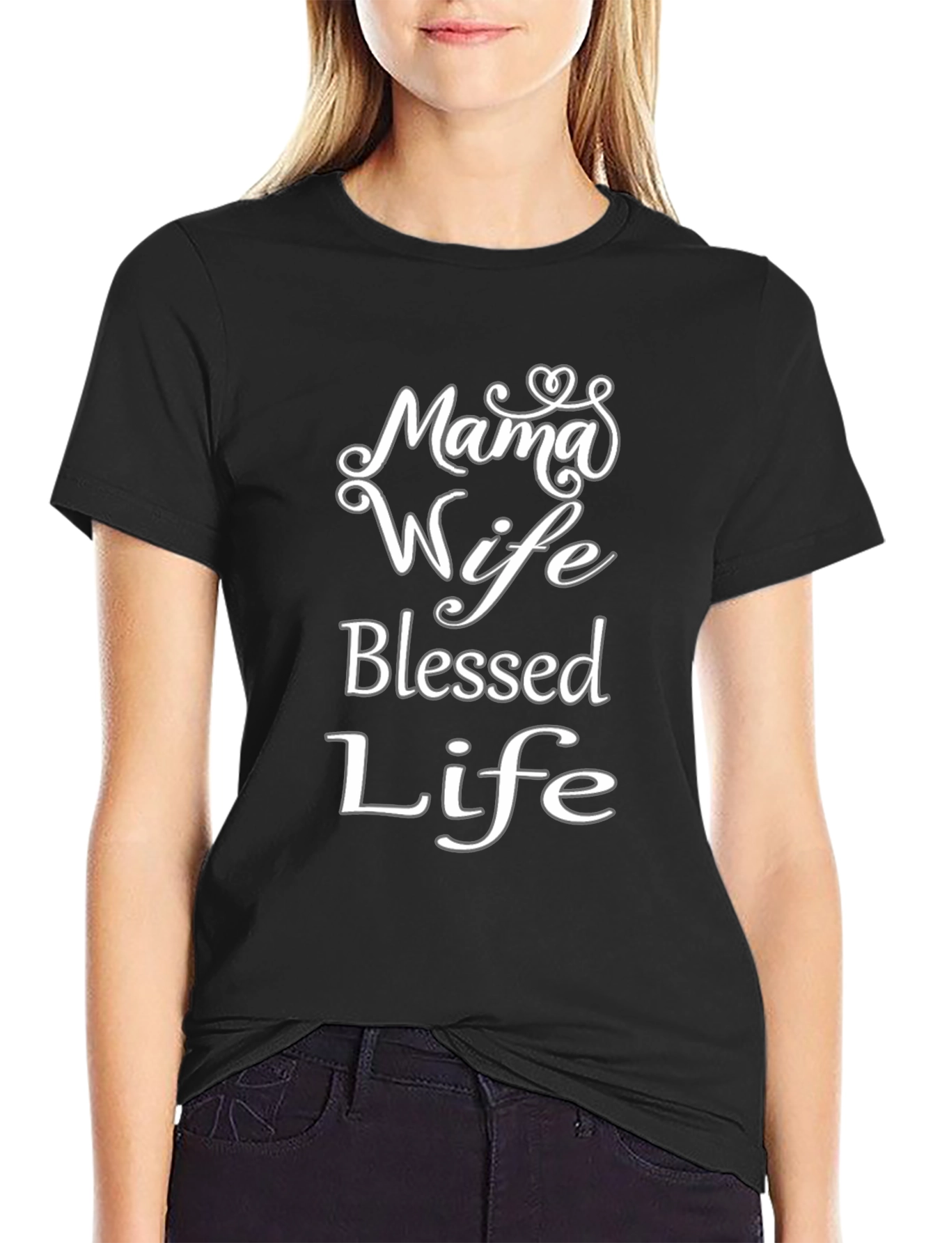 Mama Wife Blessed Life Black T-Shirt