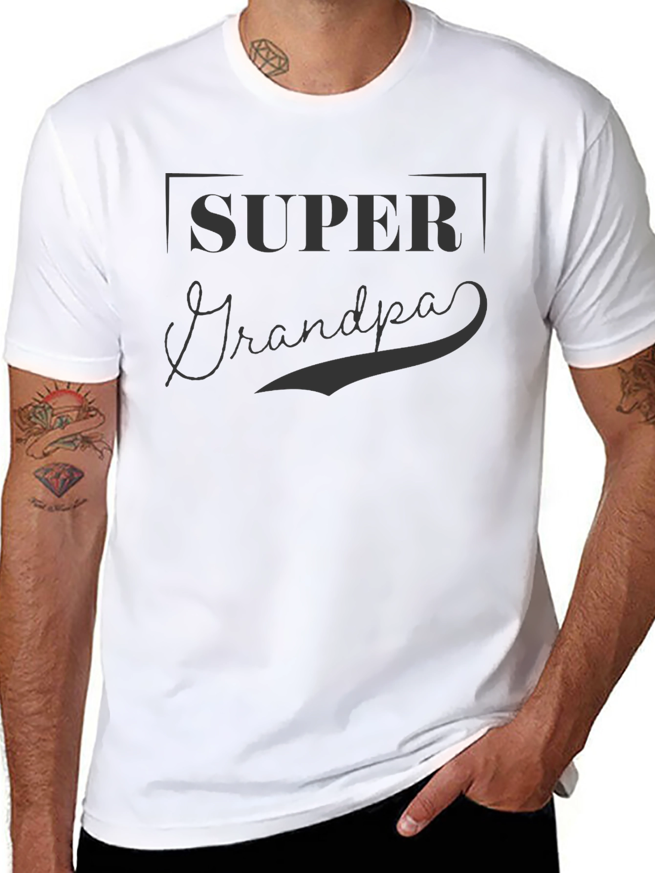 Super Grandpa T-Shirt - Black Crew Neck