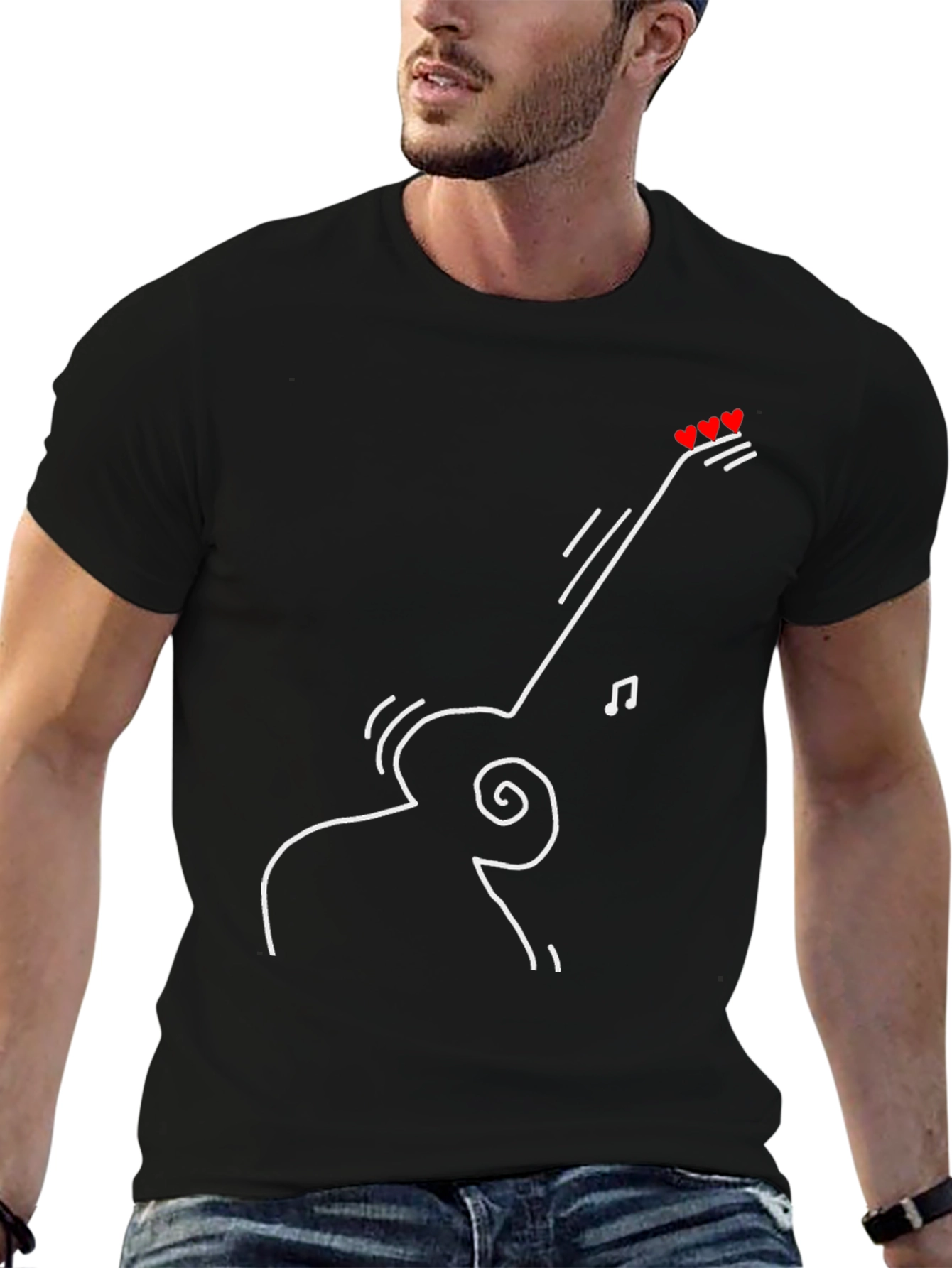 Guitar Heart Tee - Black Graphic T-Shirt