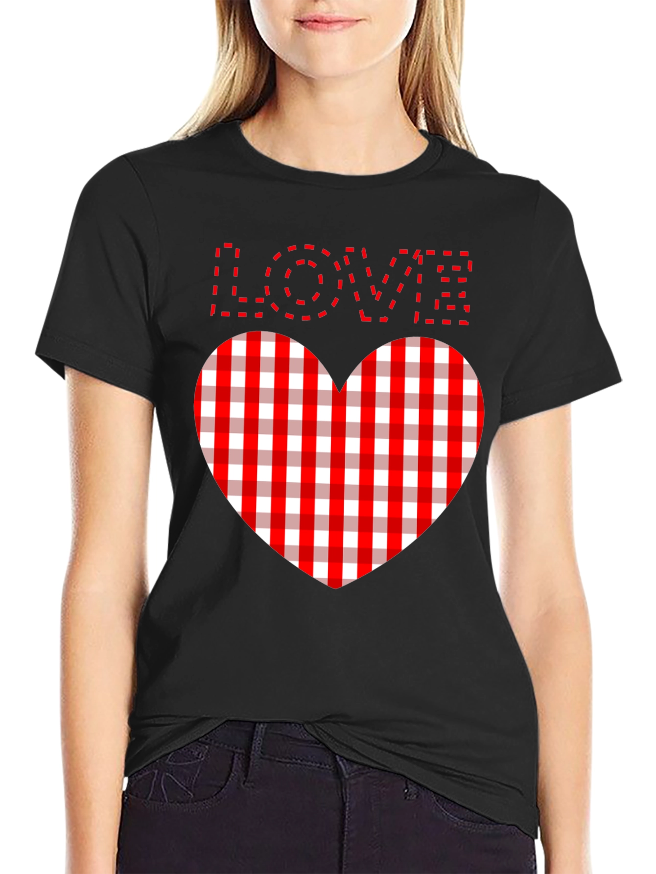 Love Heart Plaid Graphic Tee