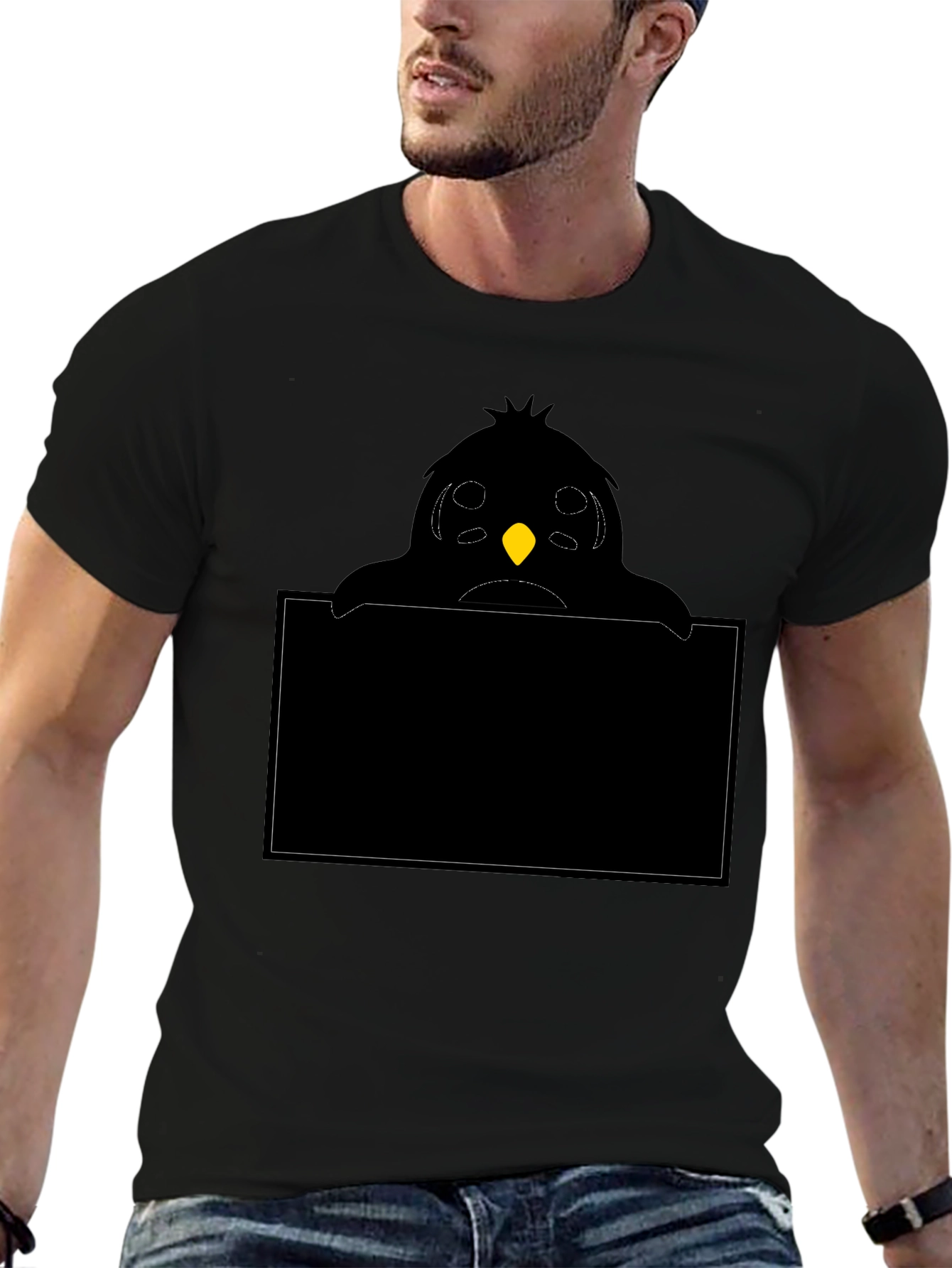 Black T-Shirt with Penguin Graphic