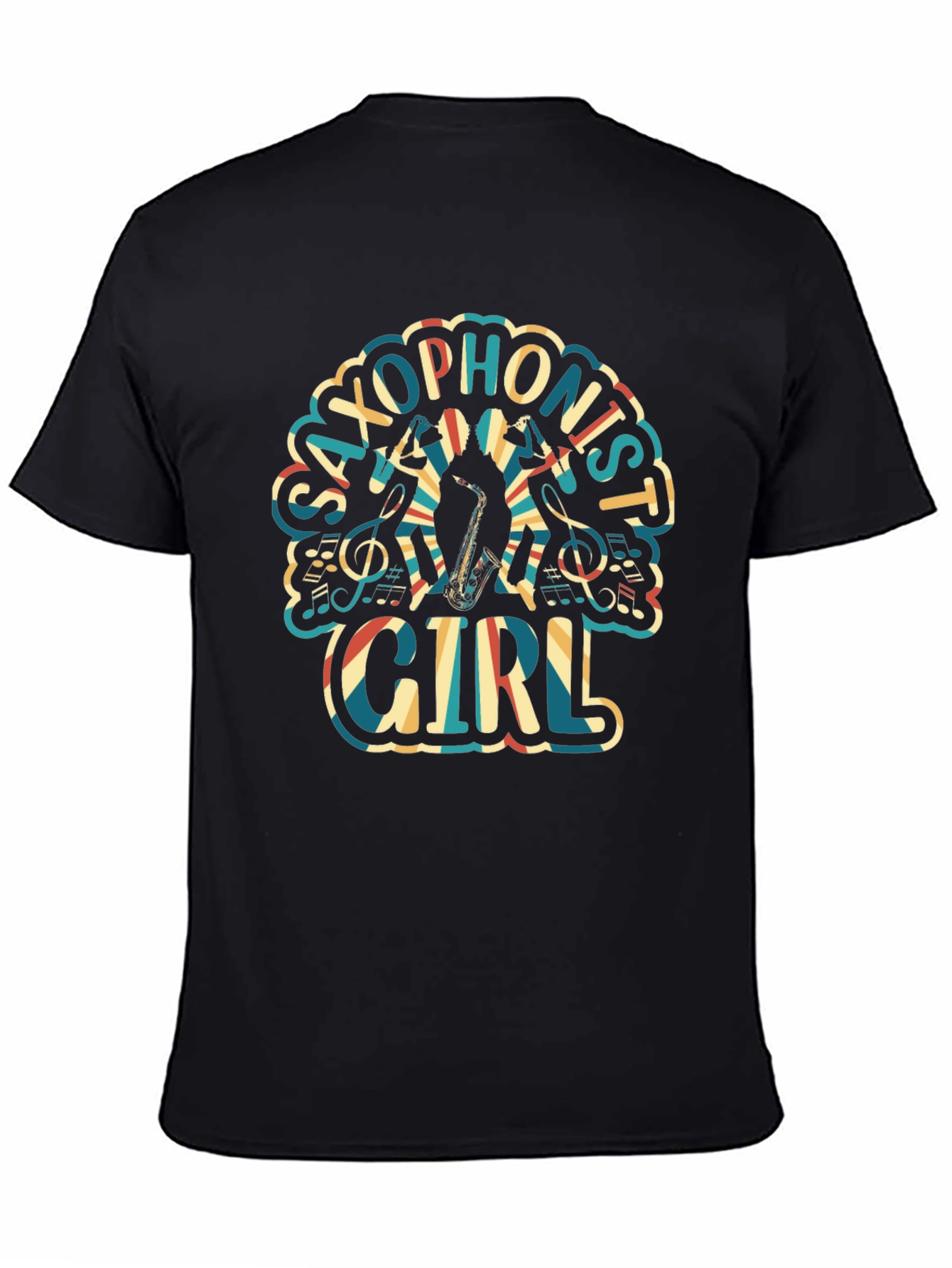 Saxophonist Girl Graphic Tee - Unisex Black T-Shirt