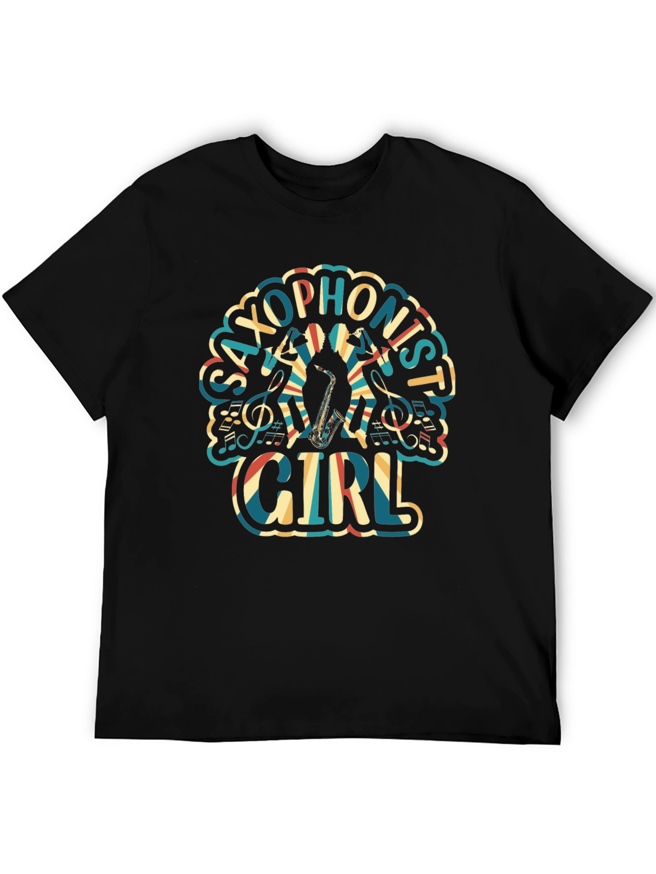 Saxophonist Girl Graphic Tee - Unisex Black T-Shirt
