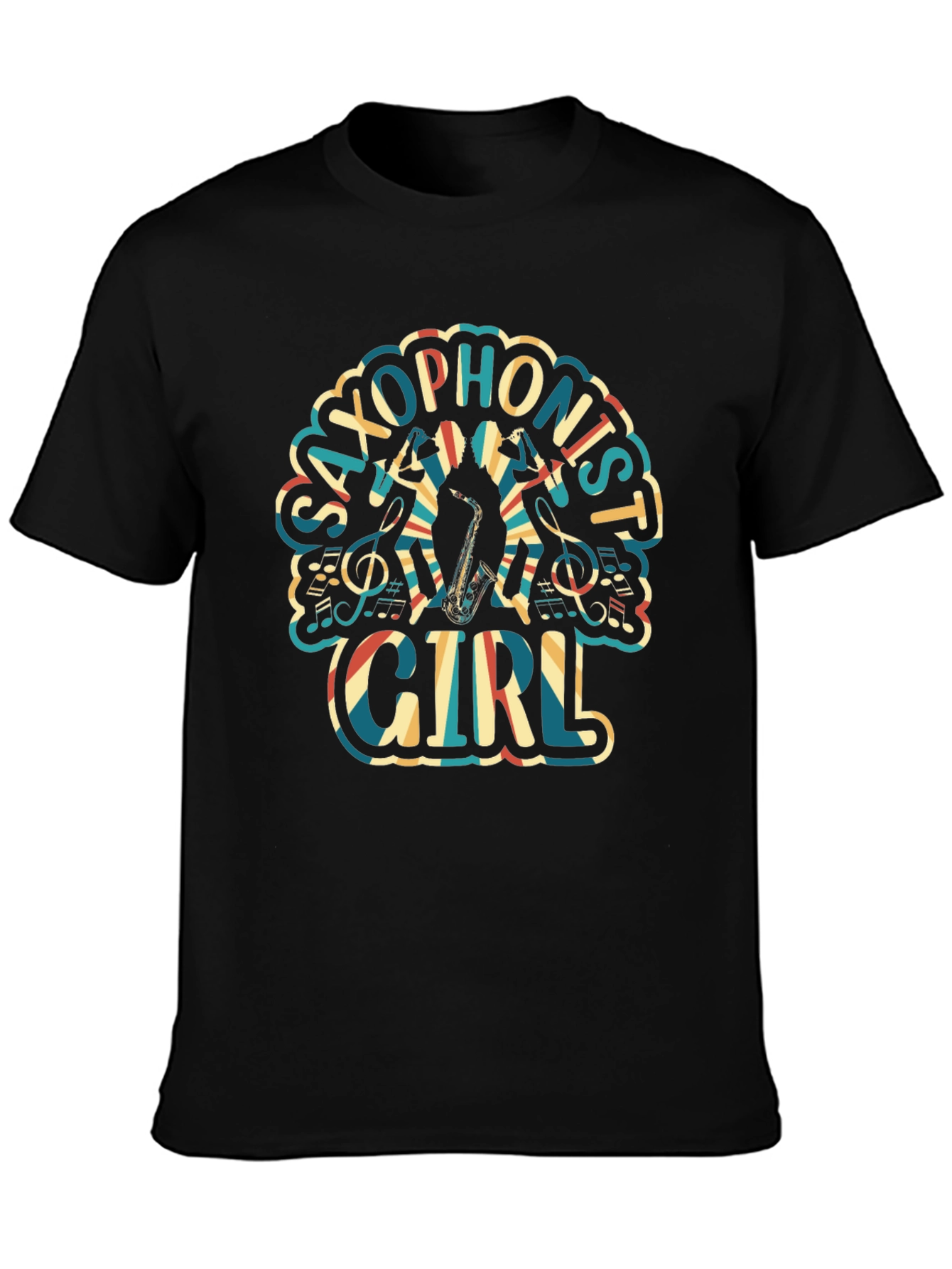 Saxophonist Girl Graphic Tee - Unisex Black T-Shirt