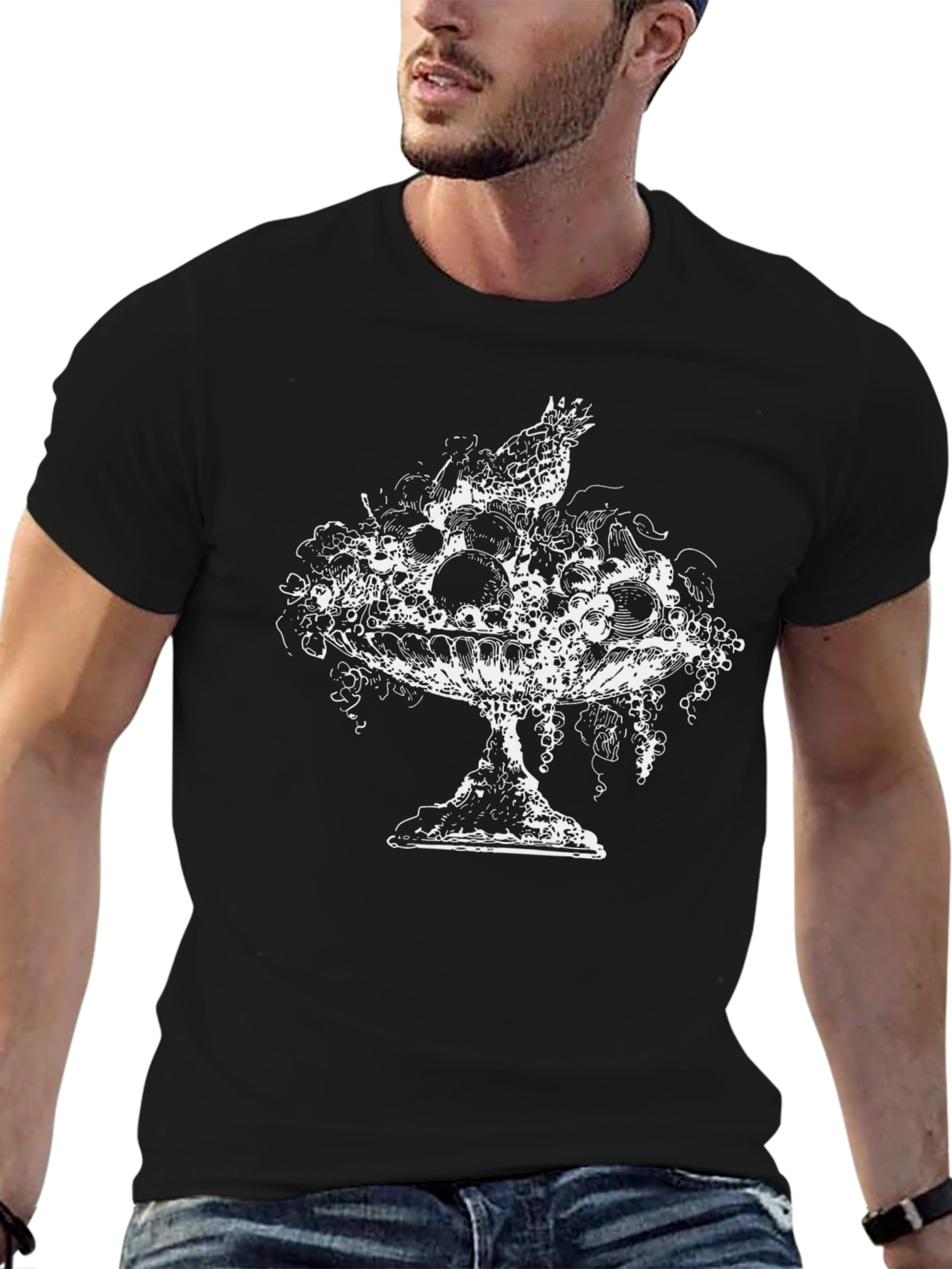 Mens Black T-Shirt with Fruit Bowl Graphic