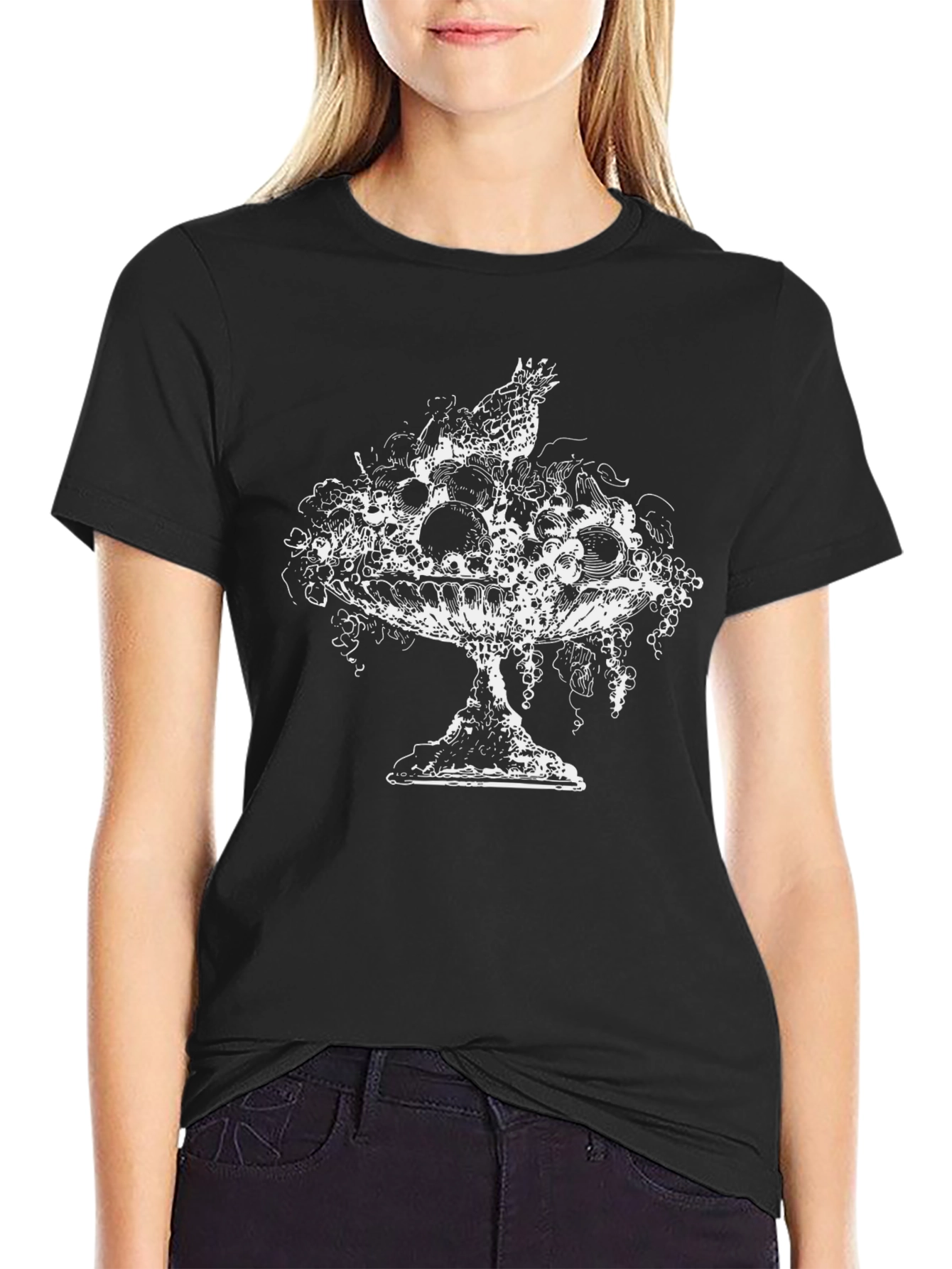 Mens Black T-Shirt with Fruit Bowl Graphic