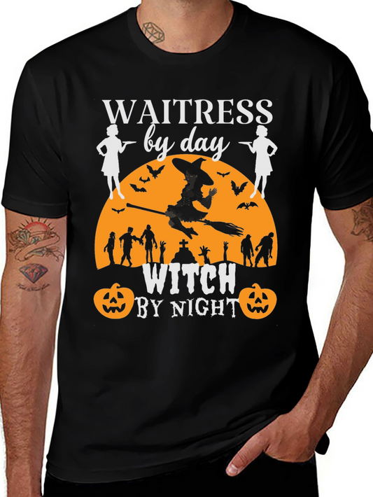 Waitress by Day Witch by Night Halloween T-Shirt