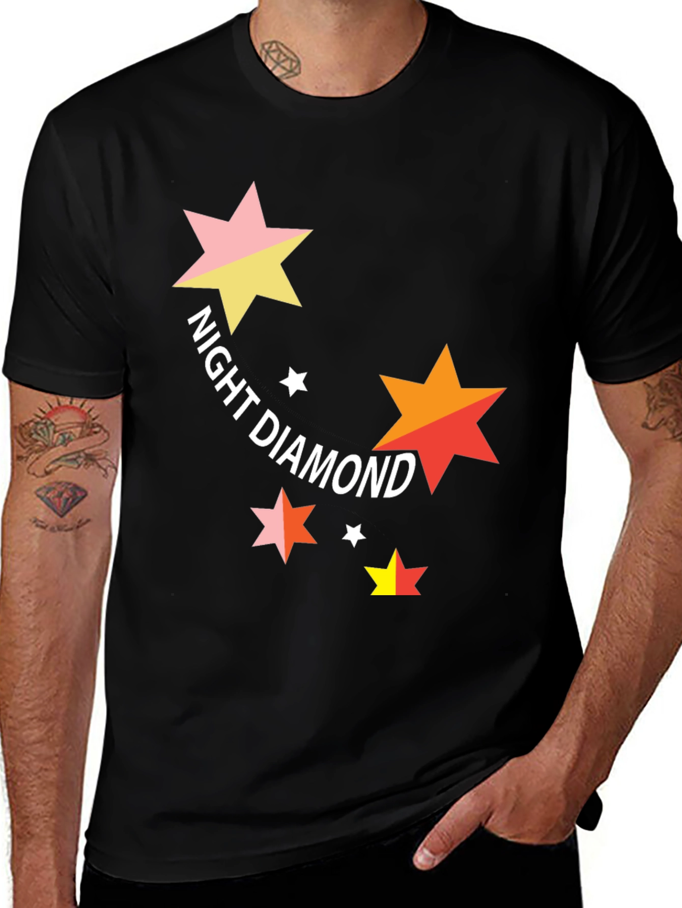 Night Diamond Star Graphic Black T-Shirt
