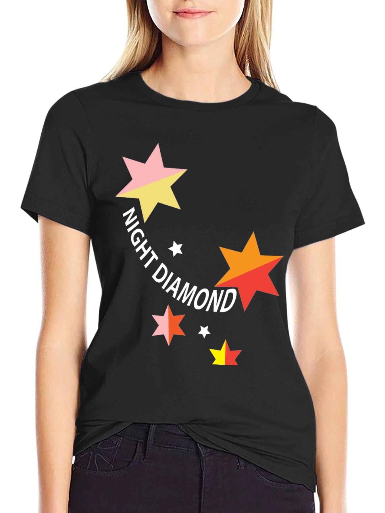 Night Diamond Star Graphic Black T-Shirt