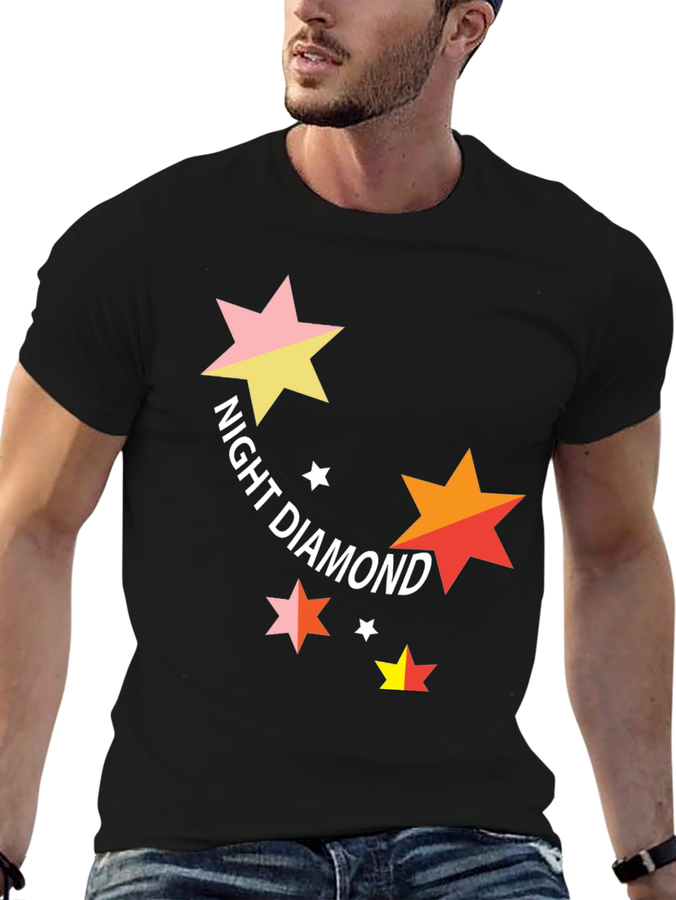 Night Diamond Star Graphic Black T-Shirt
