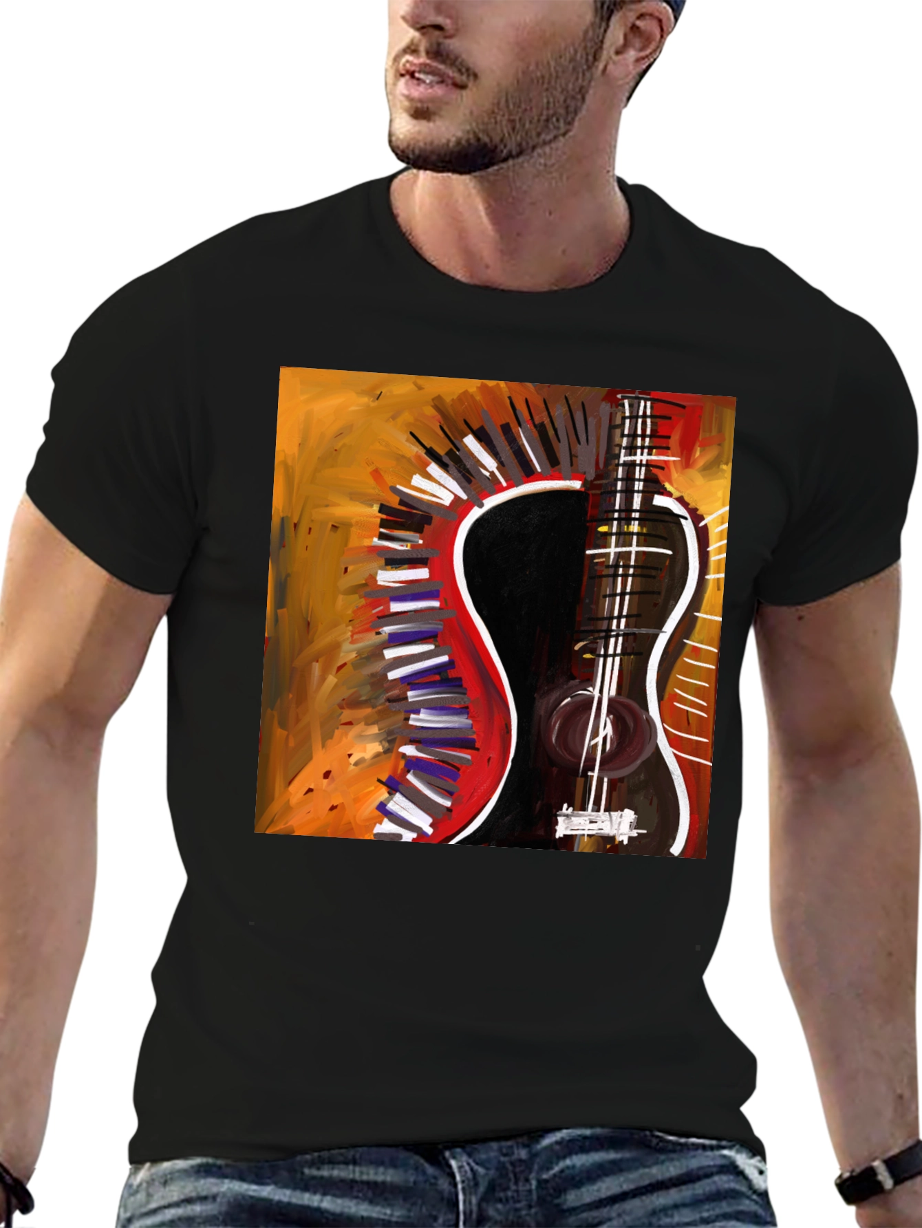 Abstract Guitar Graphic Tee - Stylish Music Lover Shirt