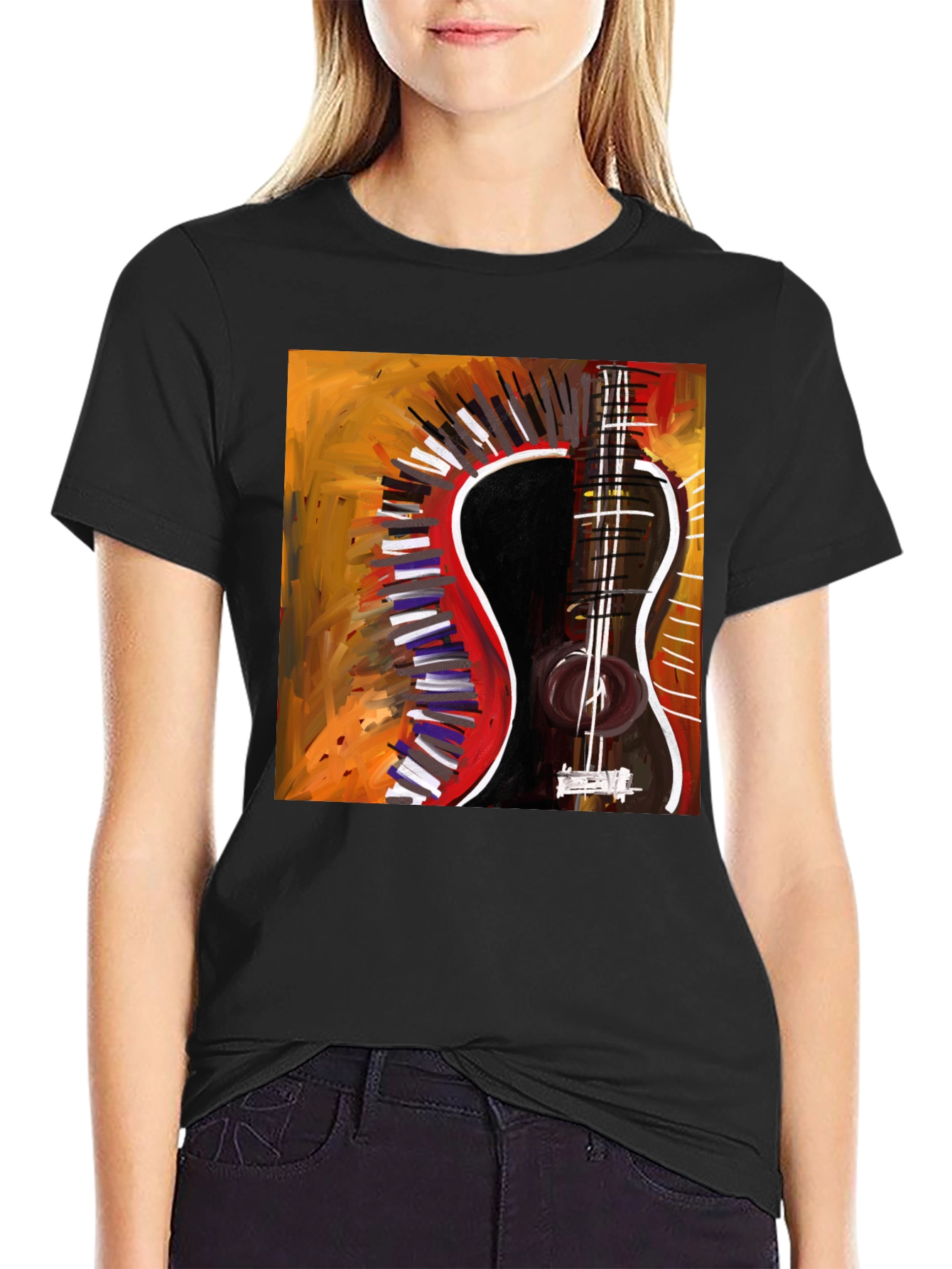 Abstract Guitar Graphic Tee - Stylish Music Lover Shirt