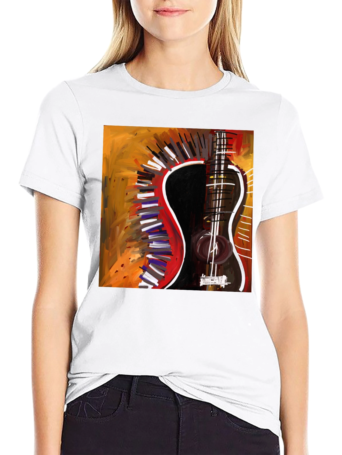 Abstract Guitar Graphic Tee - Stylish Music Lover Shirt
