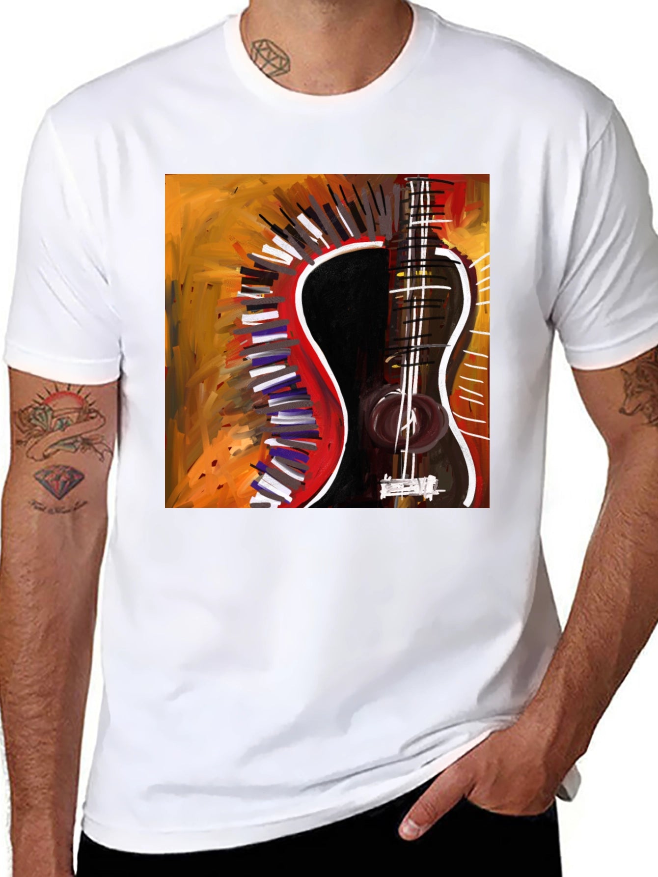 Abstract Guitar Graphic Tee - Stylish Music Lover Shirt