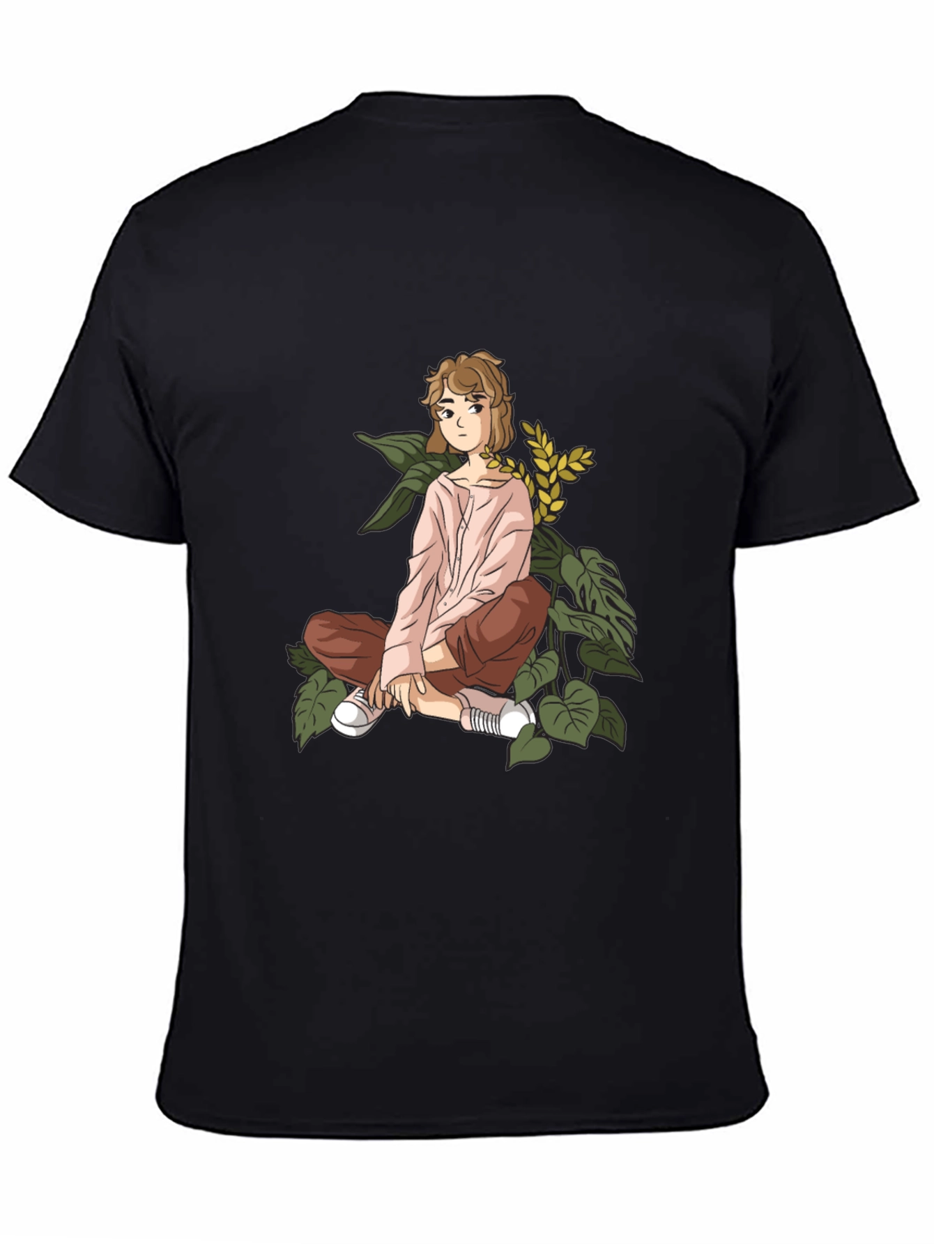 Anime Girl Print Black Cotton Tee