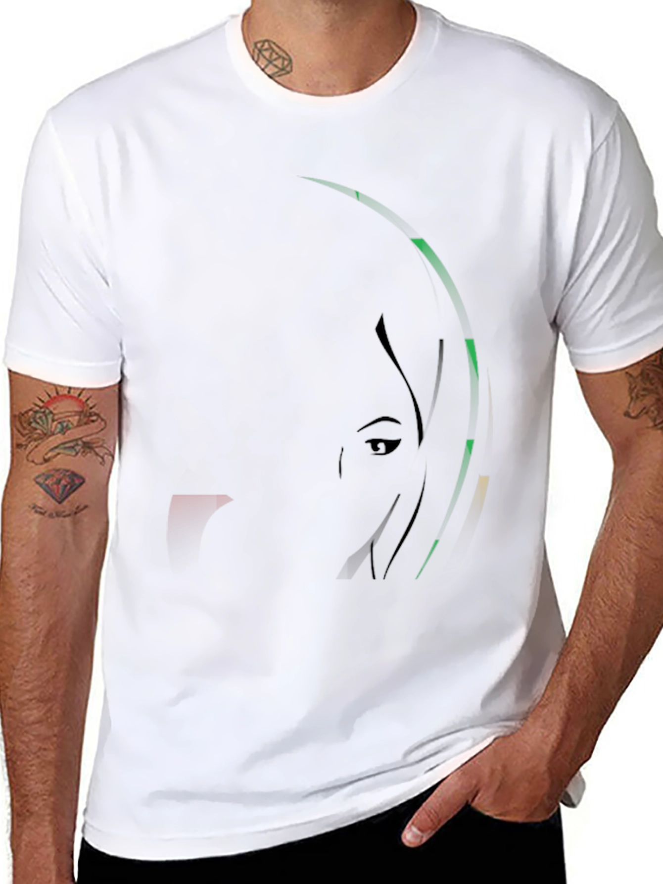 Abstract Portrait Graphic Print Black T-Shirt
