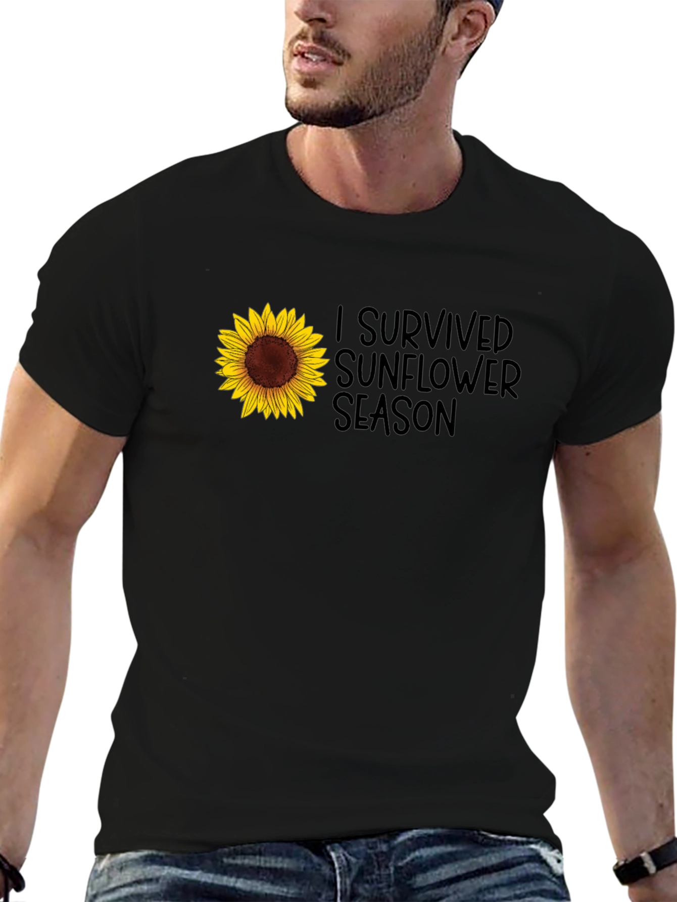 I Survived Sunflower Season Black T-Shirt