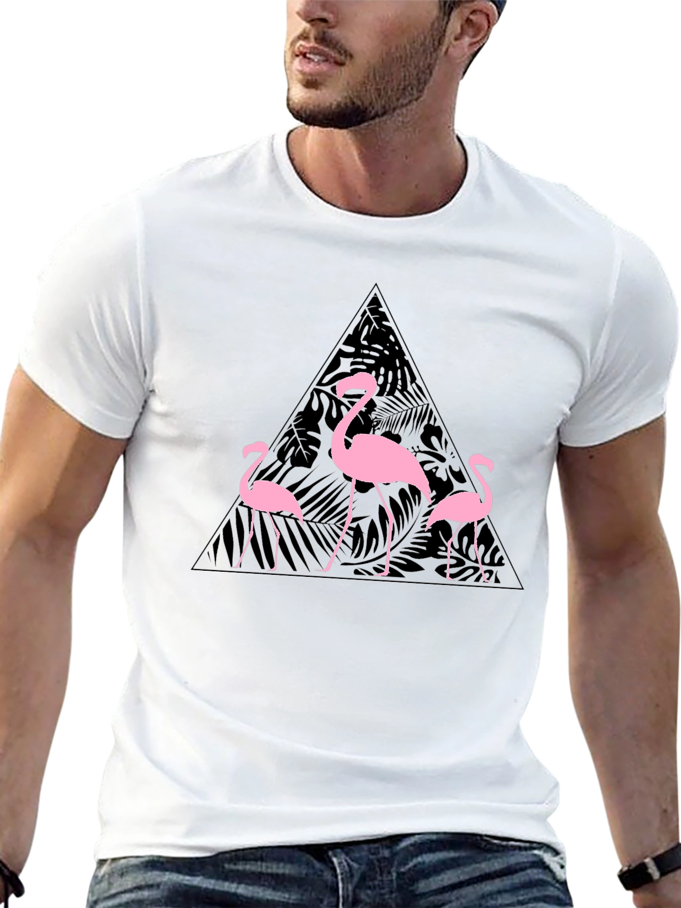 Flamingo Triangle Graphic T-Shirt - Black