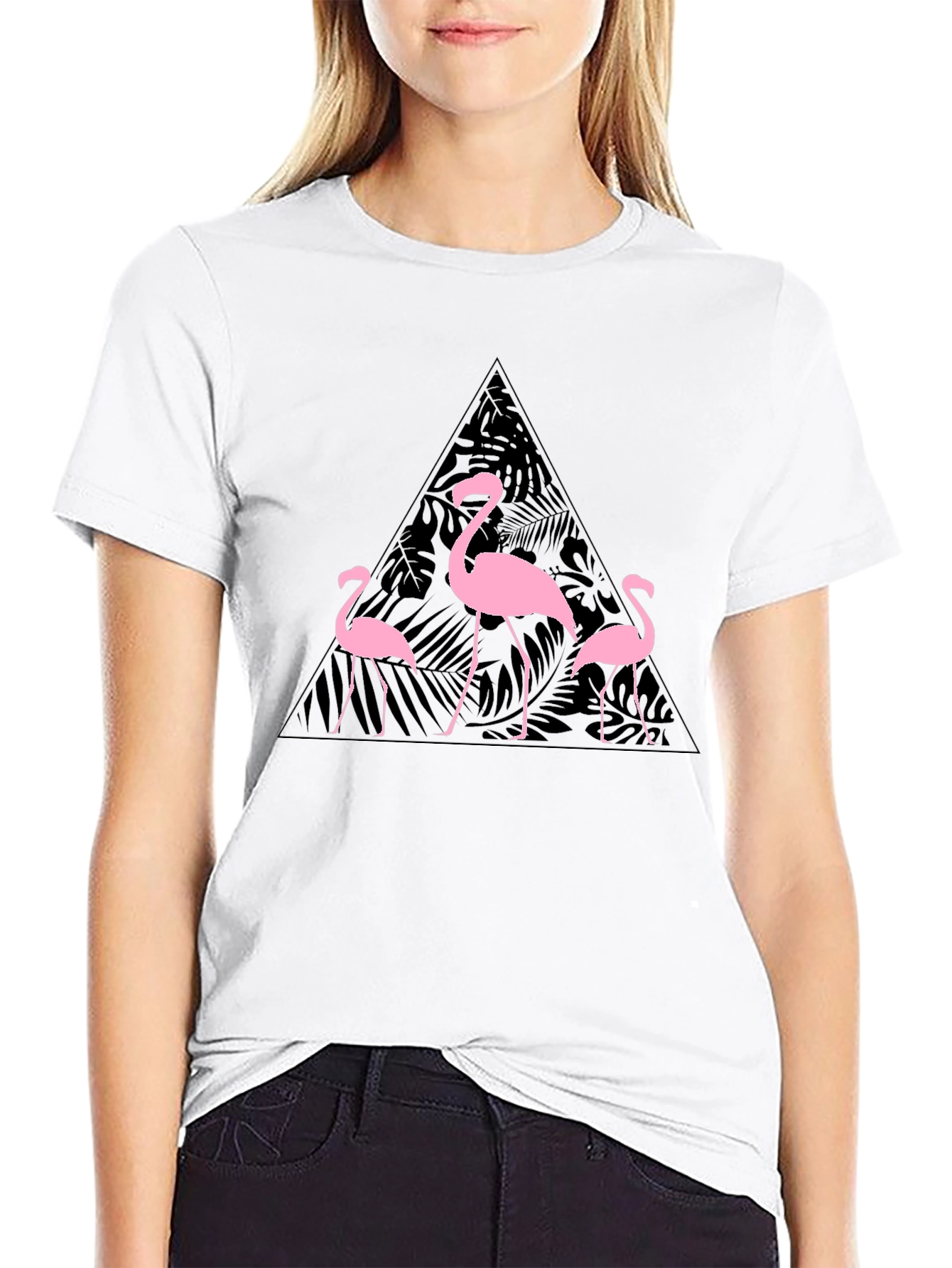 Flamingo Triangle Graphic T-Shirt - Black