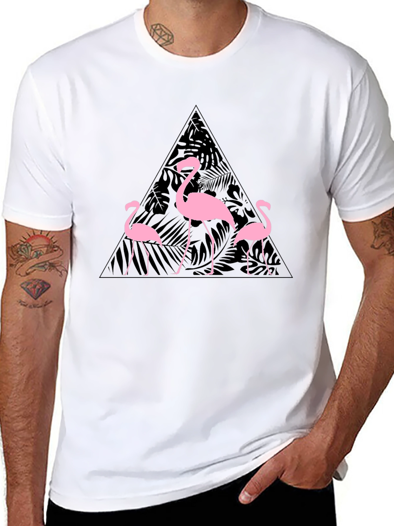Flamingo Triangle Graphic T-Shirt - Black