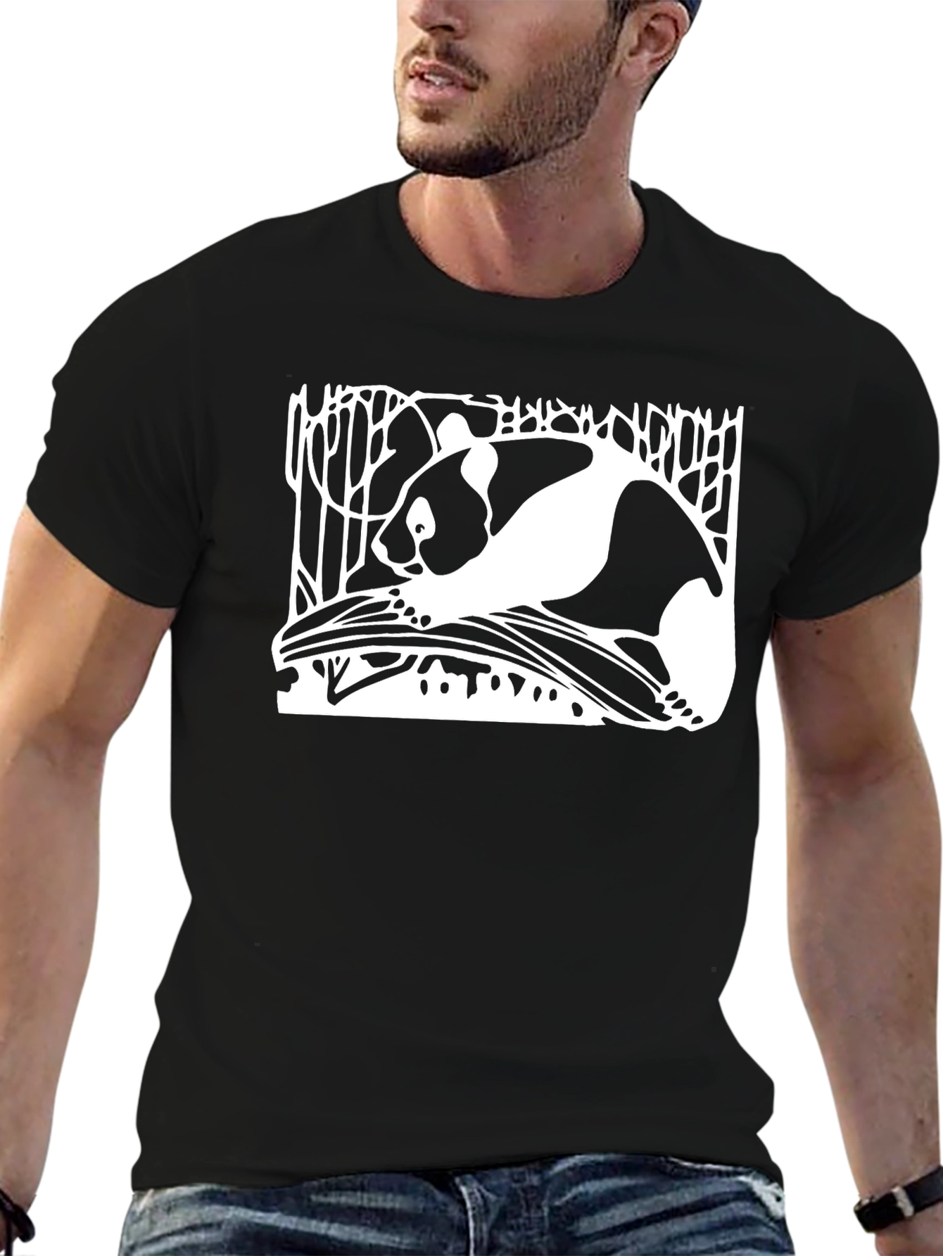 Panda Graphic Print Black T-Shirt