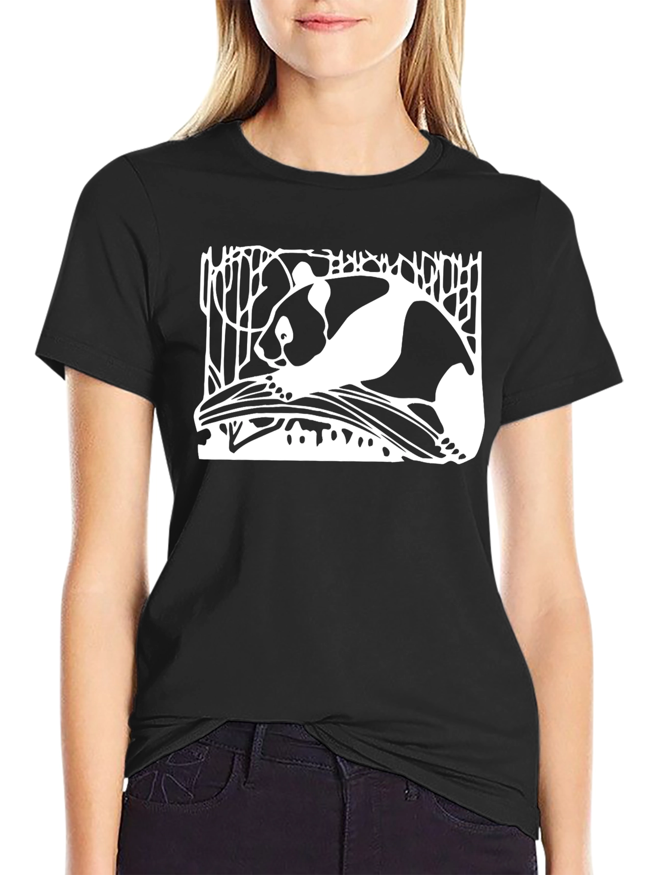 Panda Graphic Print Black T-Shirt