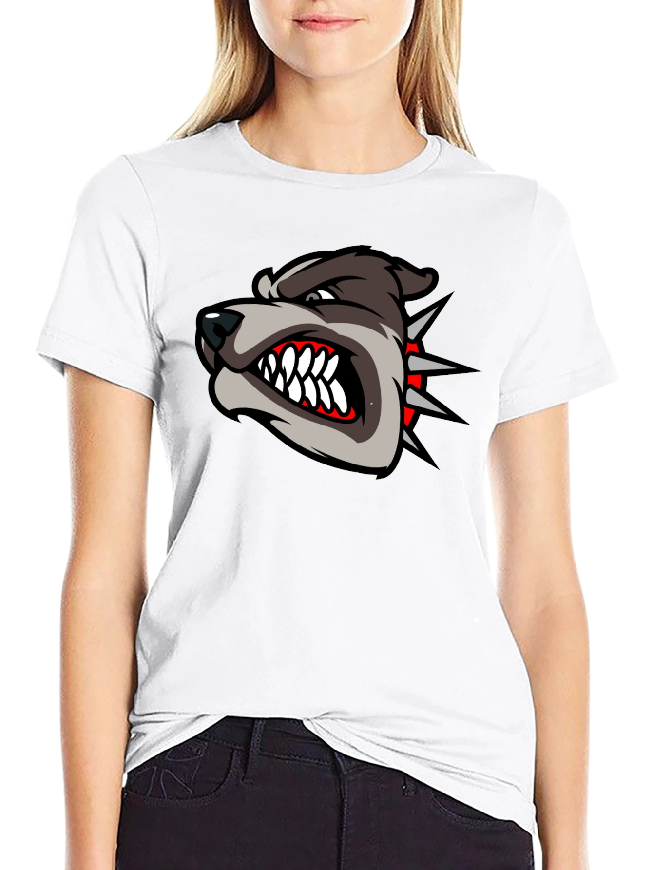 Mens Black T-Shirt with Aggressive Dog Graphic