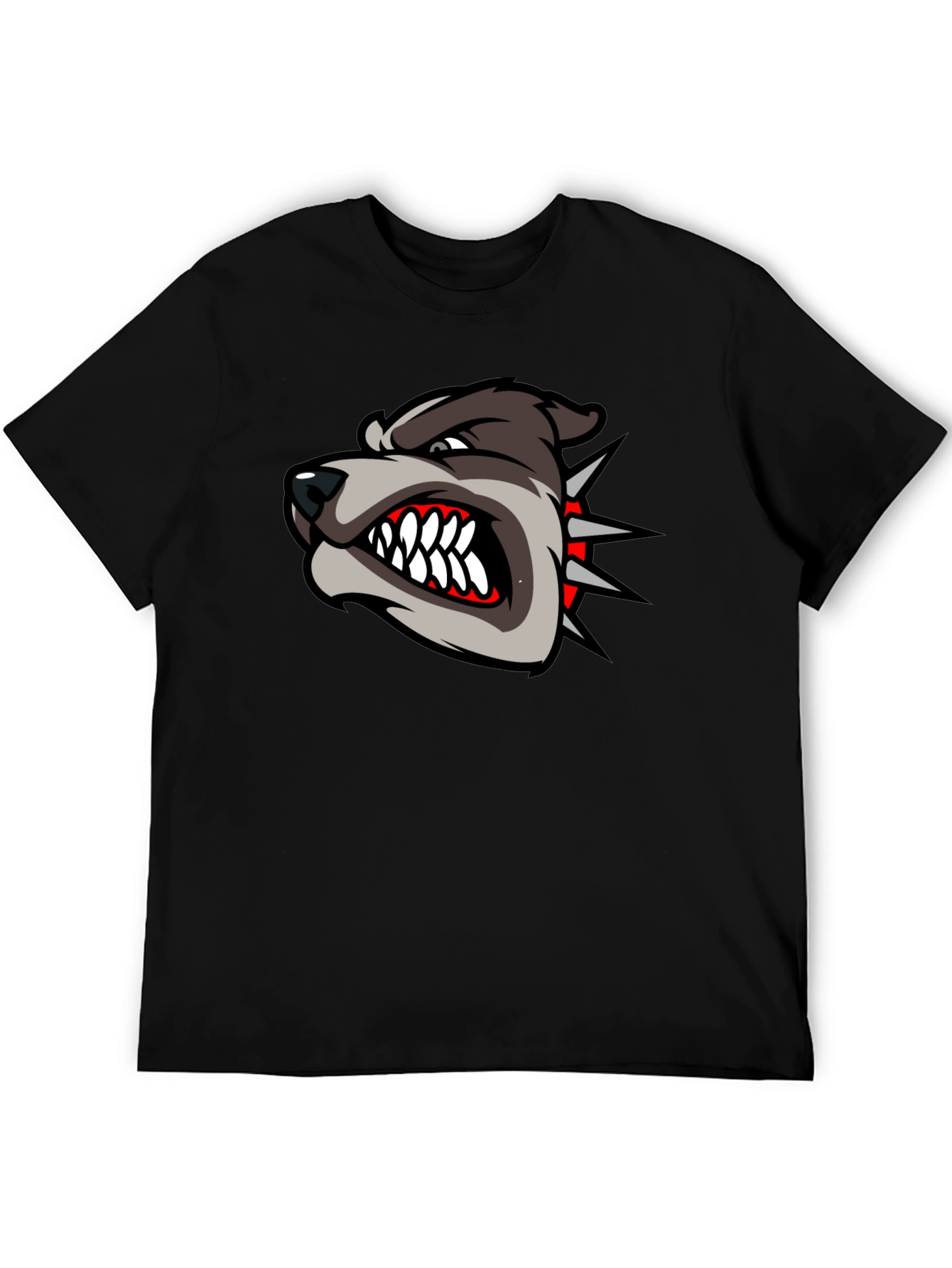 Mens Black T-Shirt with Aggressive Dog Graphic