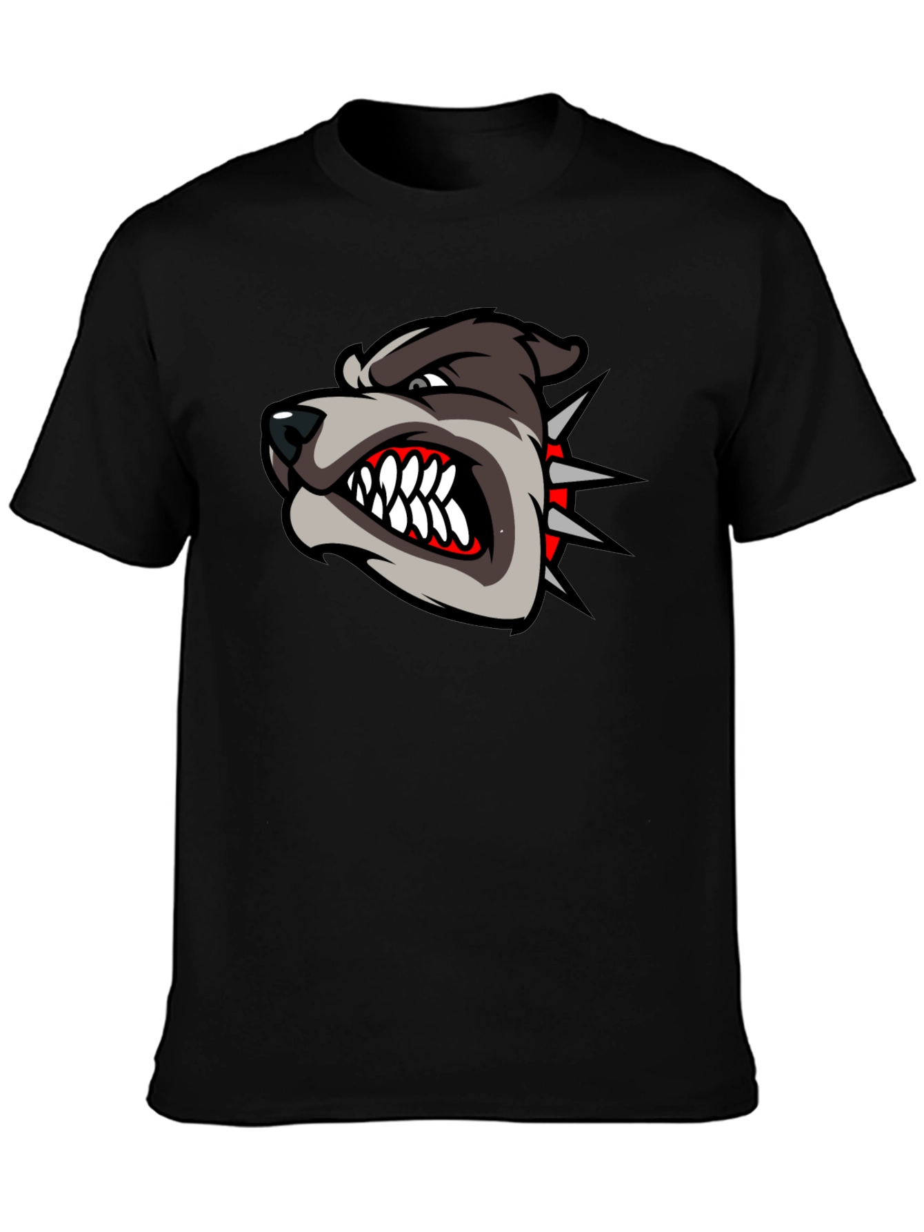 Mens Black T-Shirt with Aggressive Dog Graphic