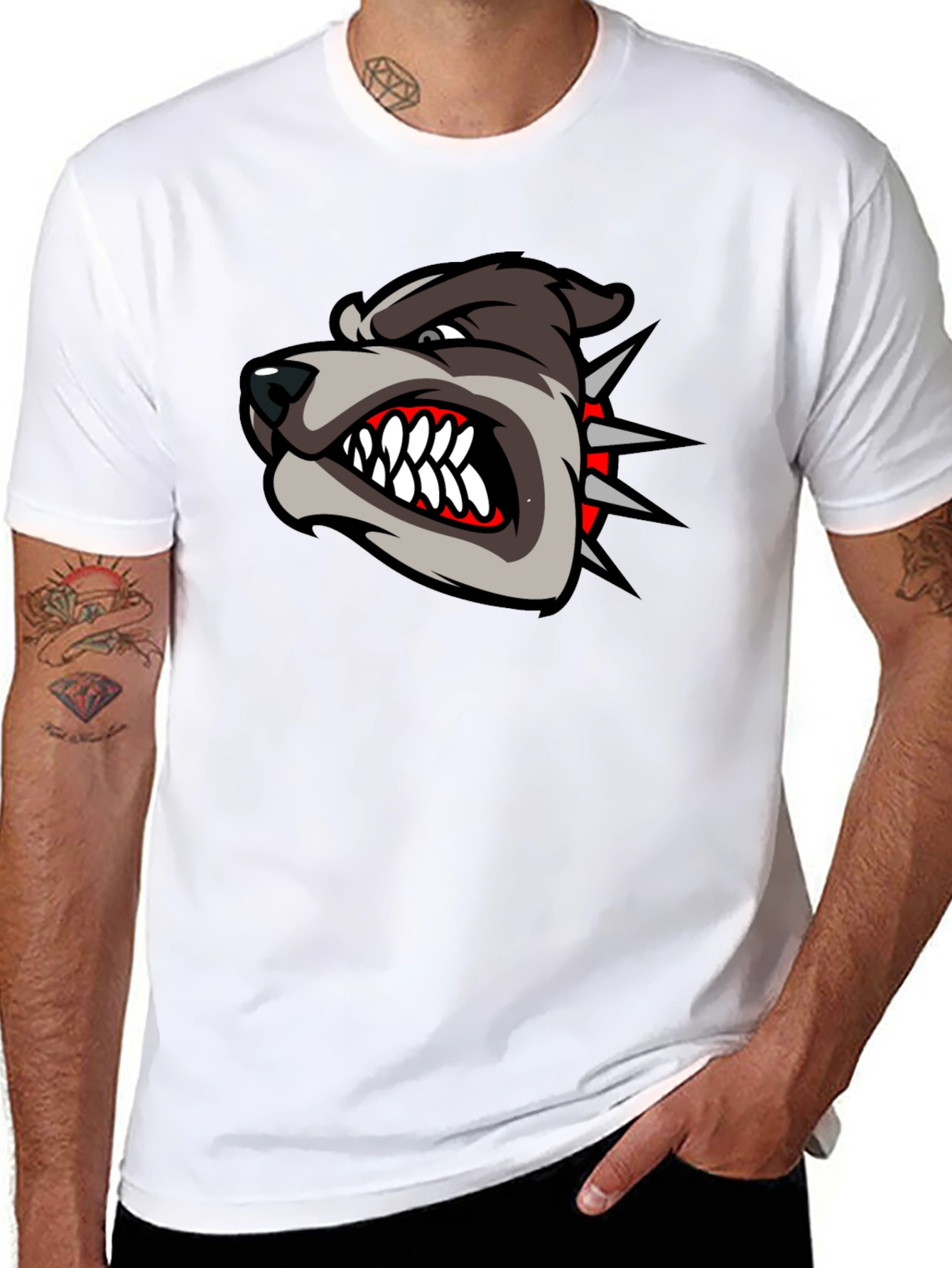 Mens Black T-Shirt with Aggressive Dog Graphic
