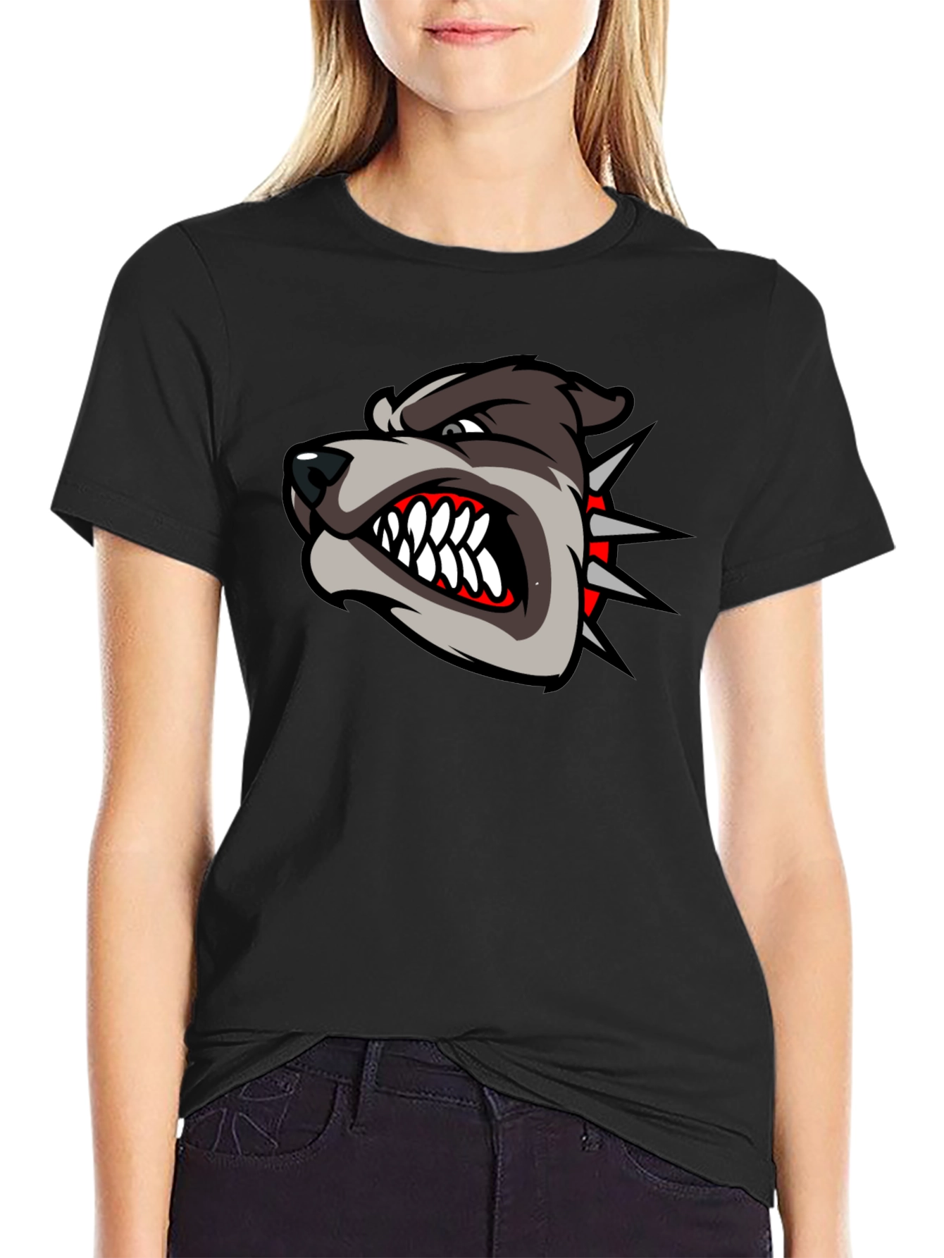 Mens Black T-Shirt with Aggressive Dog Graphic