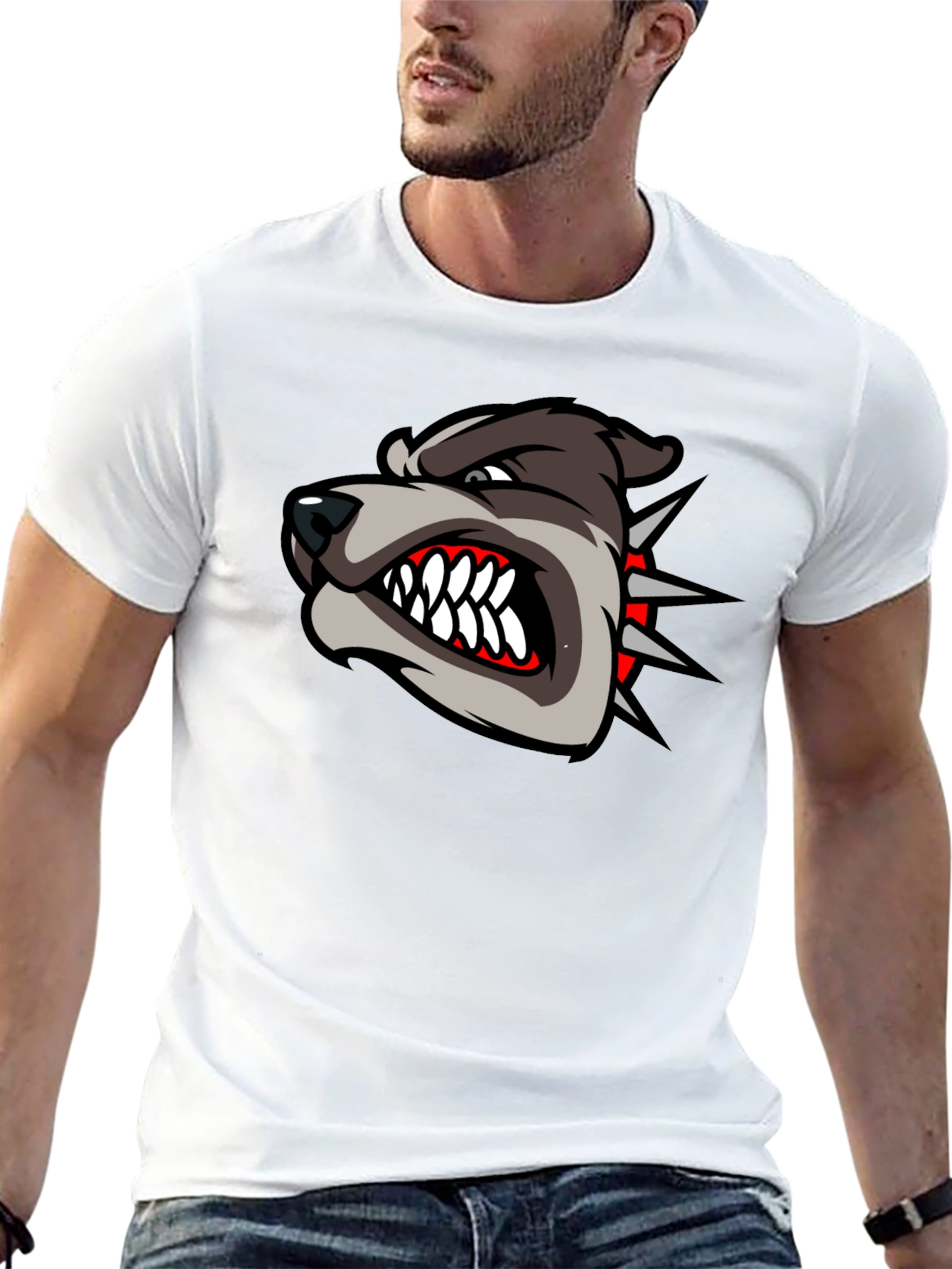 Mens Black T-Shirt with Aggressive Dog Graphic