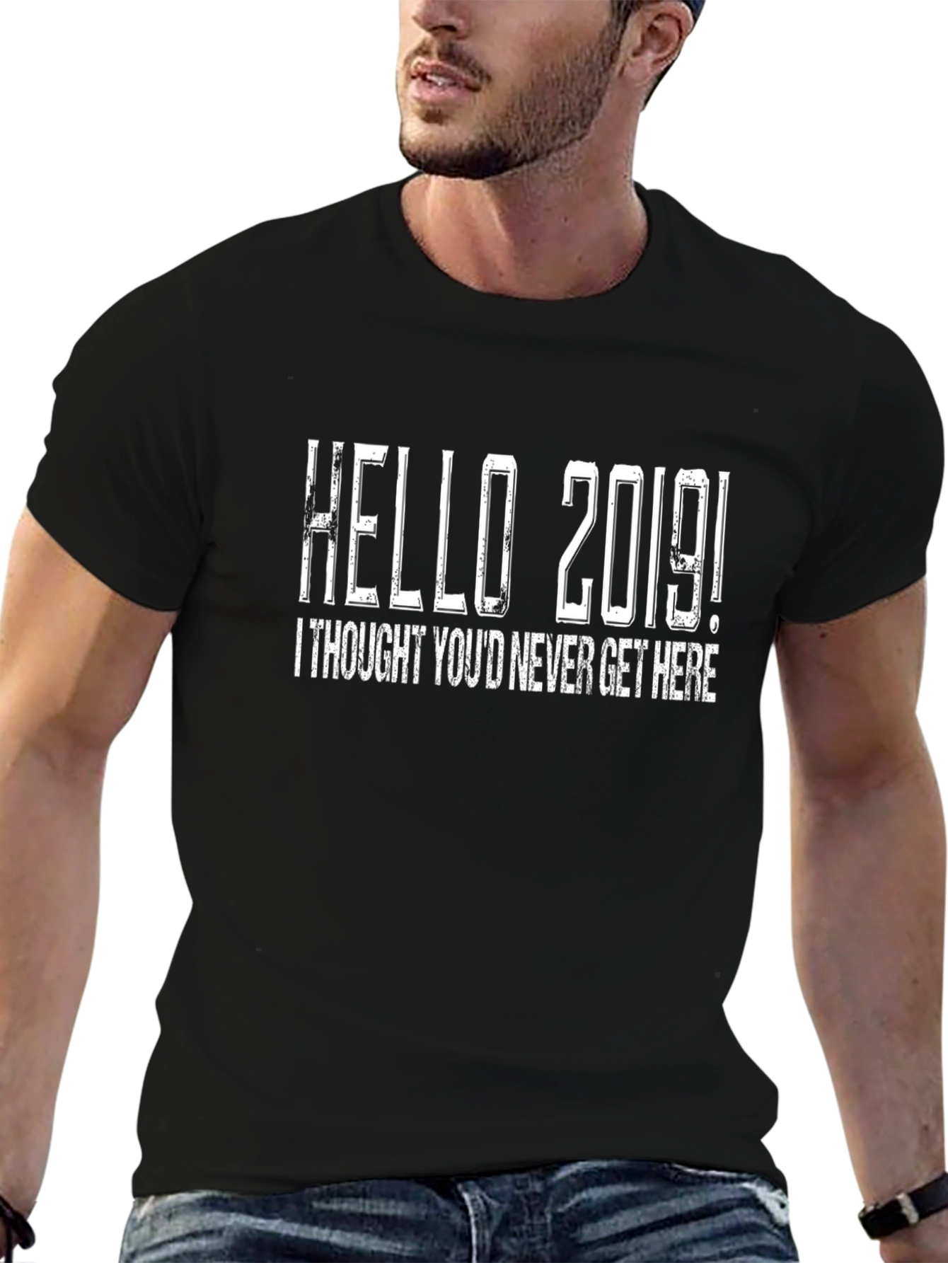 Hello 2019 Graphic Tee - Black Cotton Blend