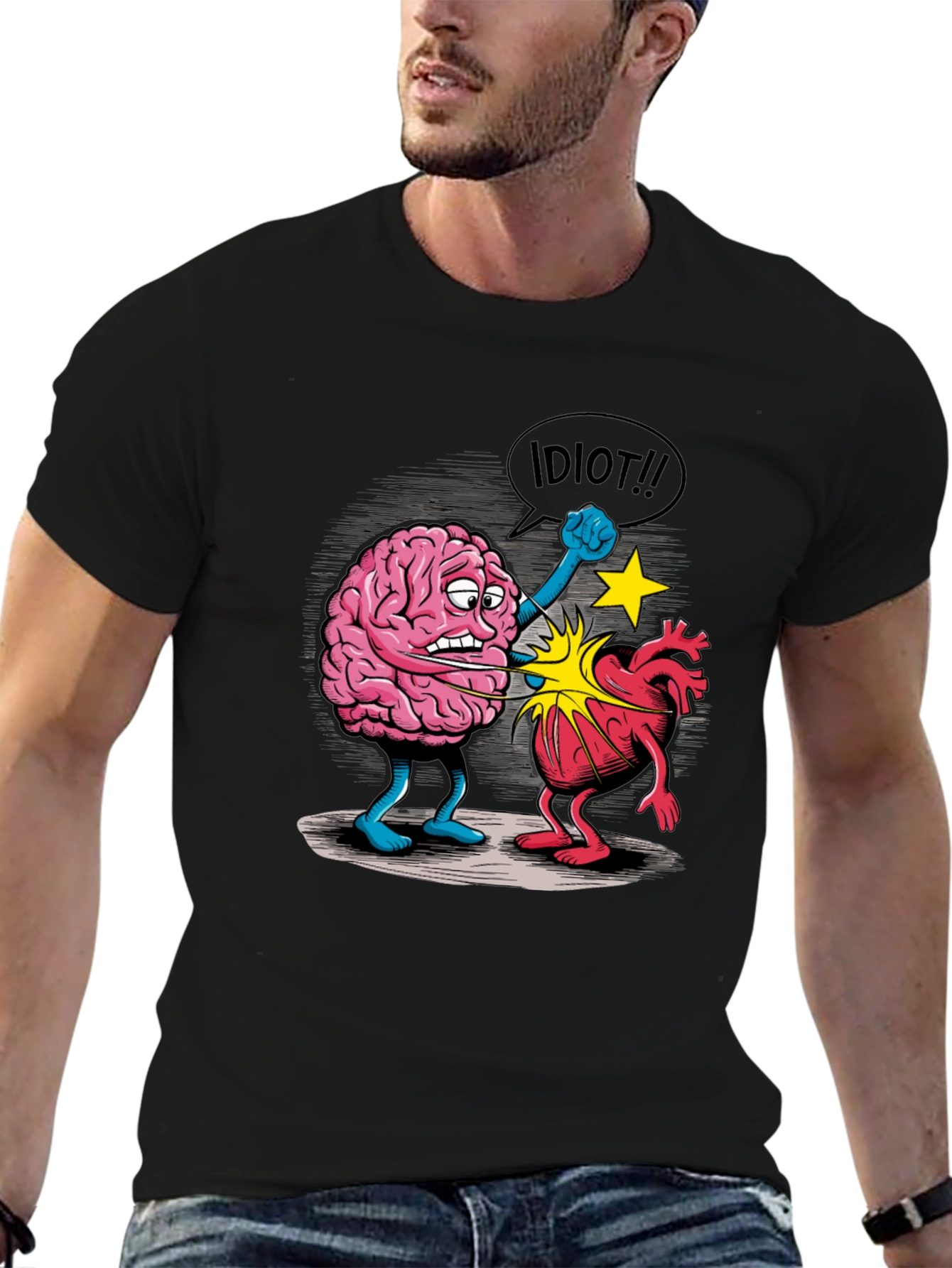 Brain vs. Heart Graphic T-Shirt - Funny Unisex Tee